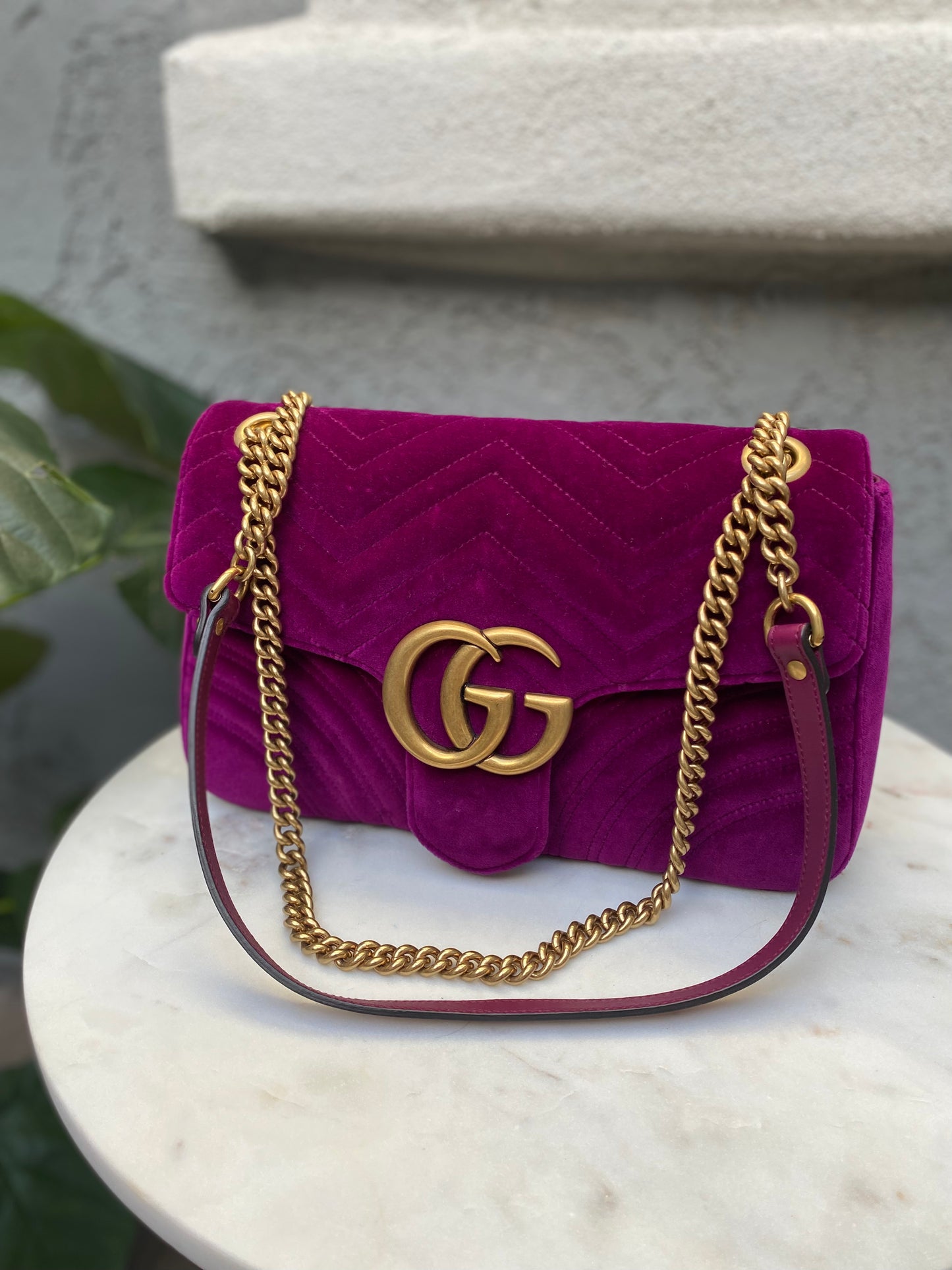 Gucci Velvet Matelasse Medium GG Marmont Shoulder Bag
