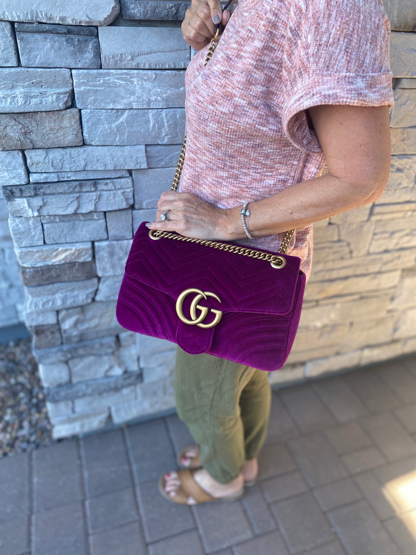 Gucci Velvet Matelasse Medium GG Marmont Shoulder Bag