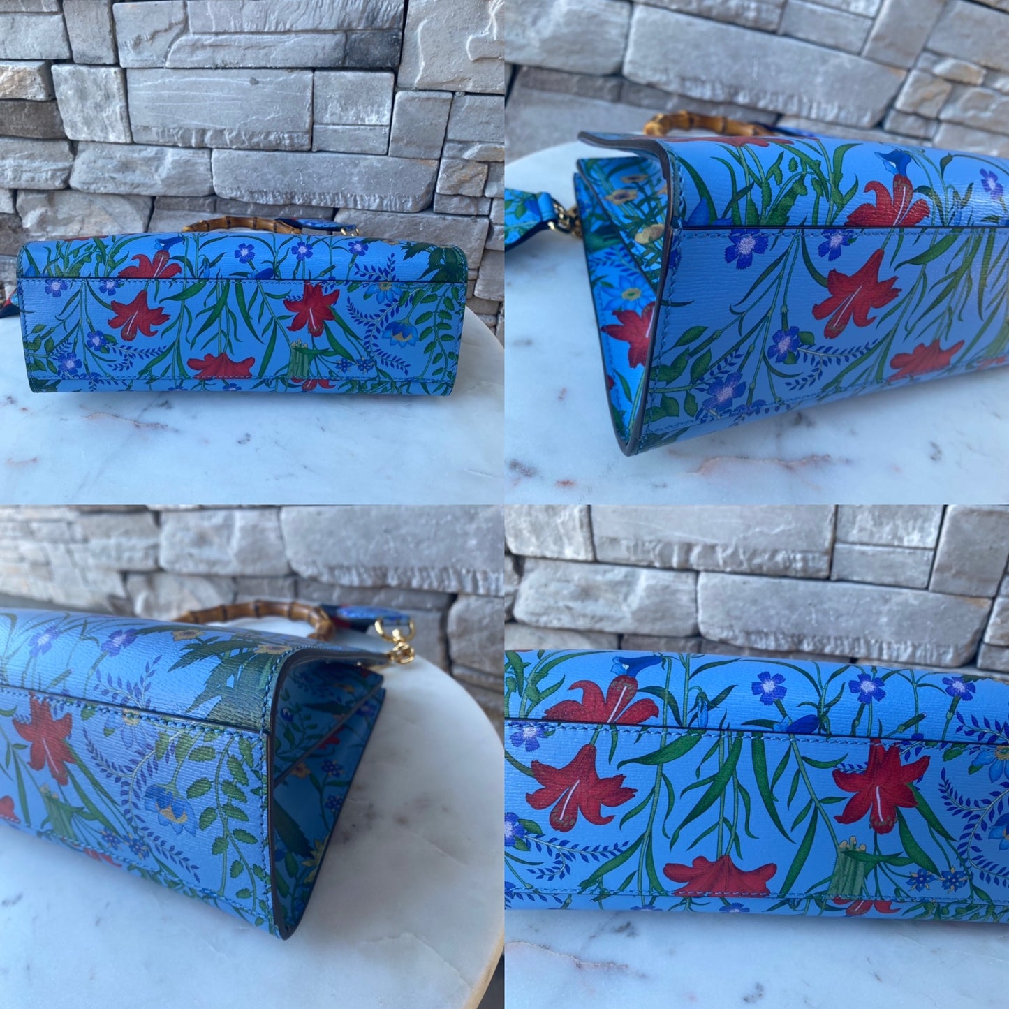 Gucci Nymphaea Top Handle Bag Floral Printed Leather Shoulder Bag