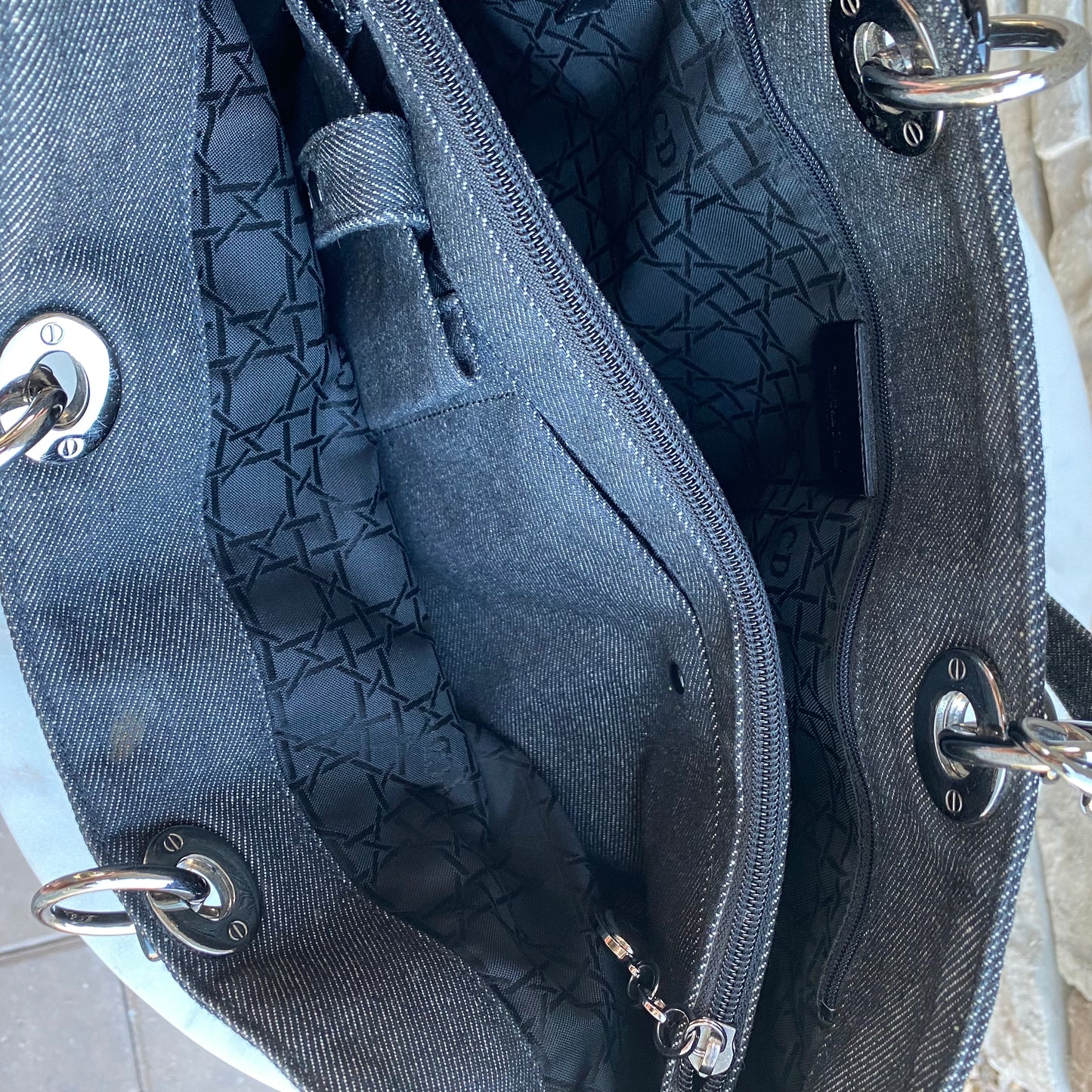 Christian Dior Denim Cannage Large Soft Lady Dior Tote