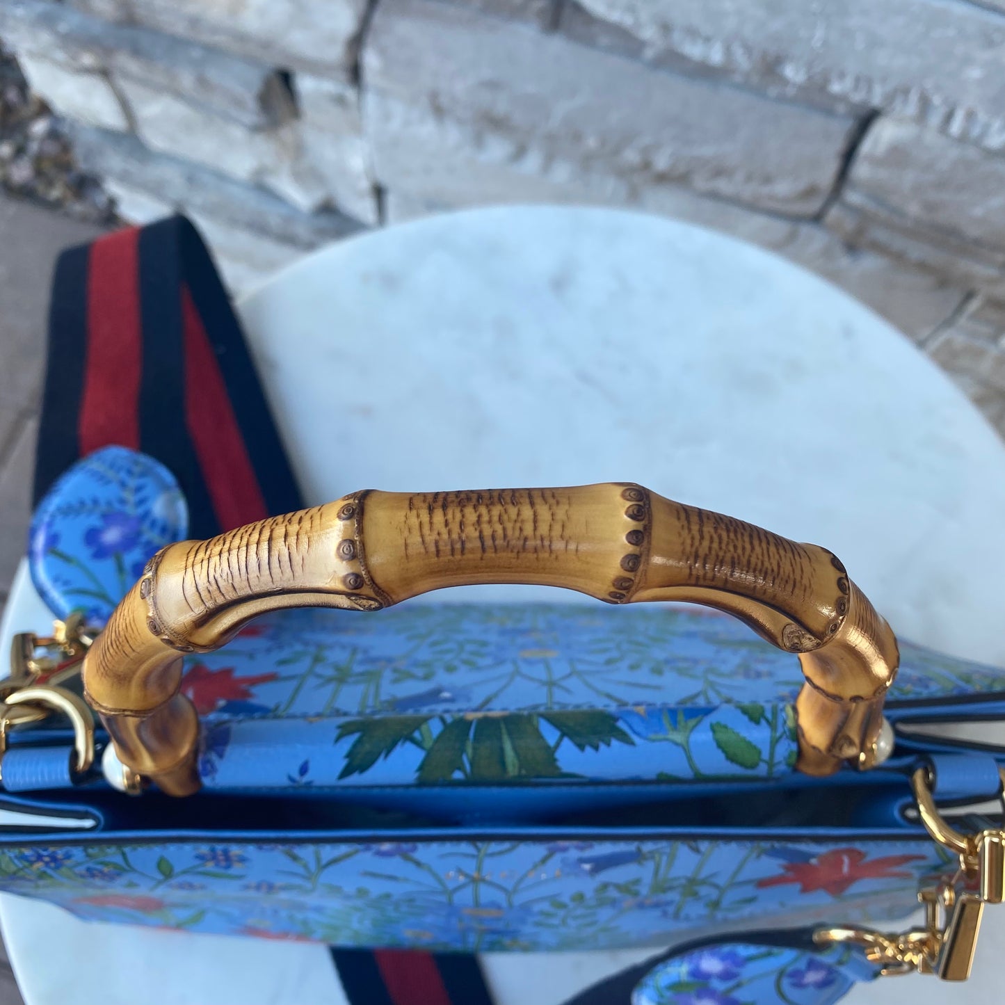 Gucci Nymphaea Top Handle Bag Floral Printed Leather Shoulder Bag
