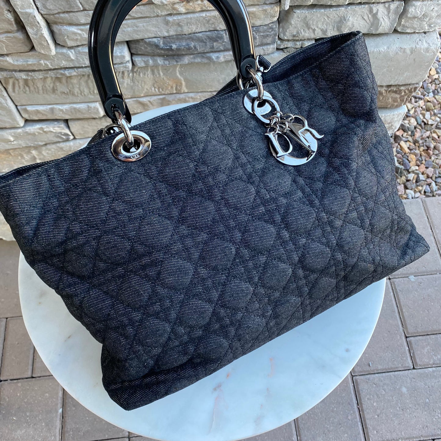 Christian Dior Denim Cannage Large Soft Lady Dior Tote