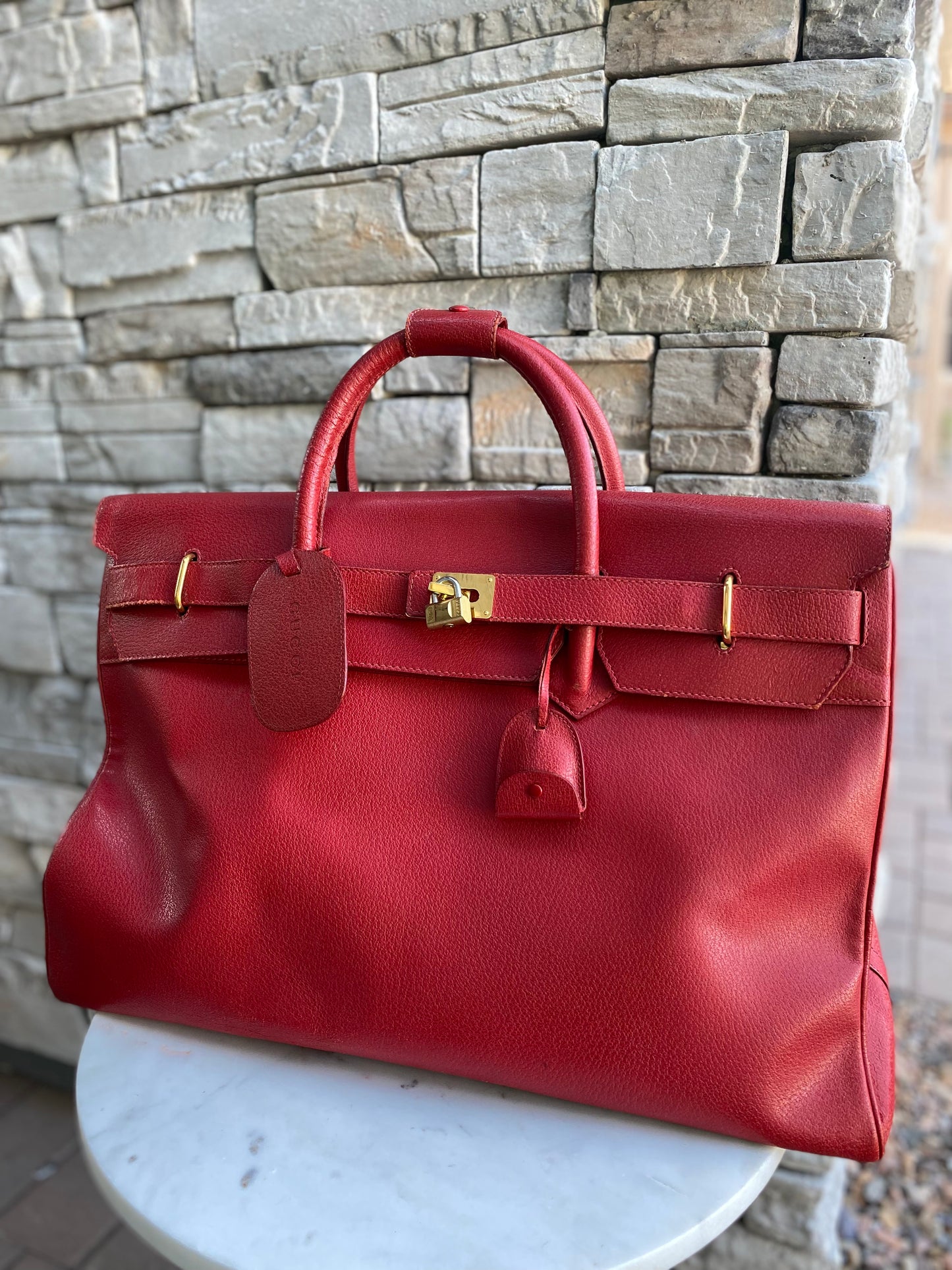 Gucci Large Leather Vintage Birkin Style Top Handle Bag