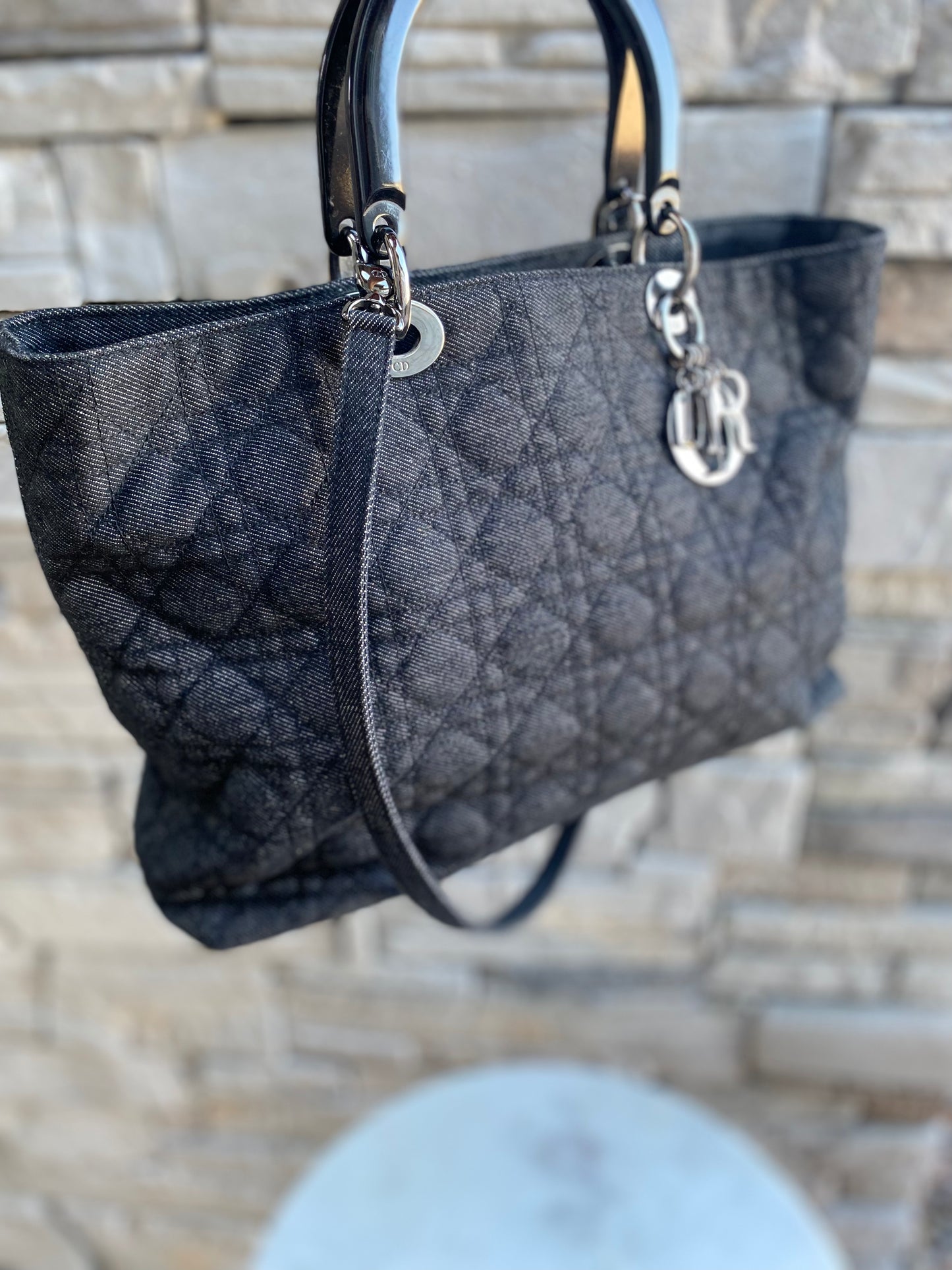 Christian Dior Denim Cannage Large Soft Lady Dior Tote