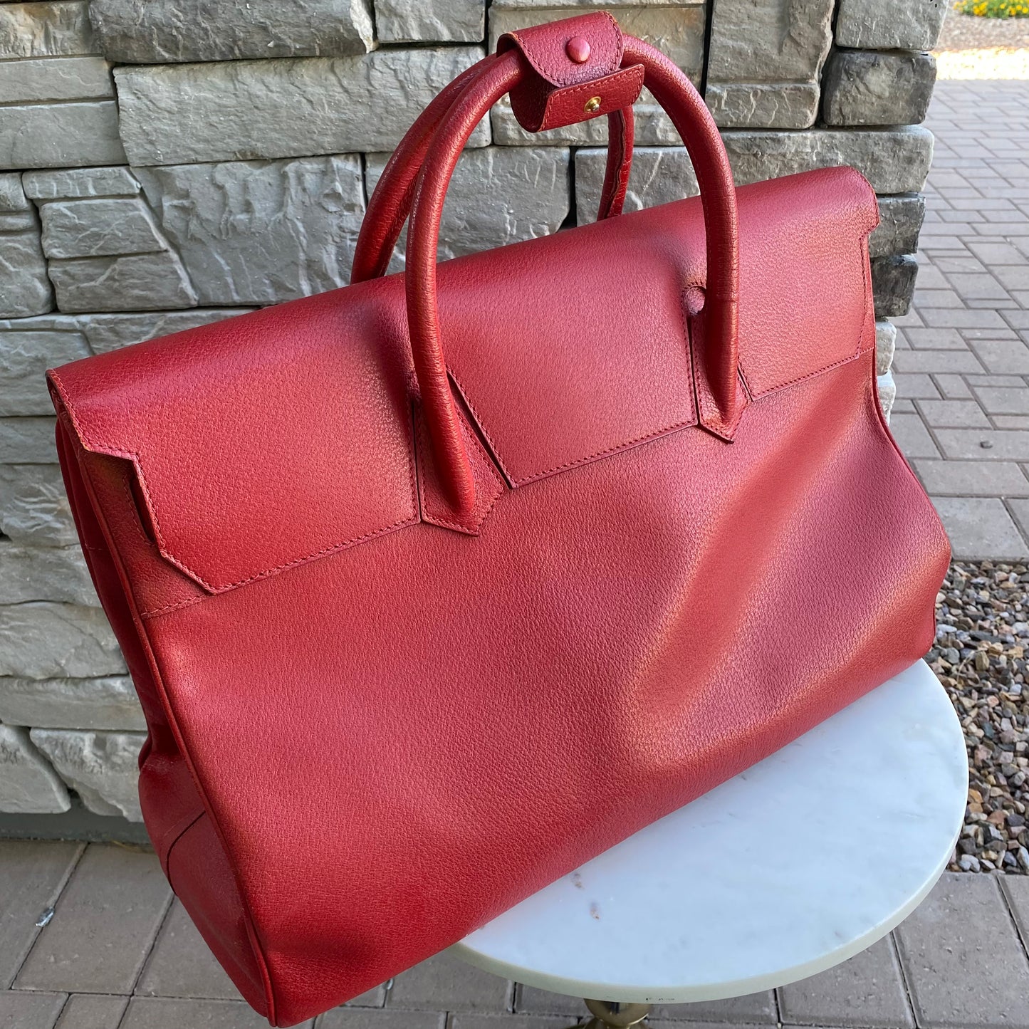 Gucci Large Leather Vintage Birkin Style Top Handle Bag