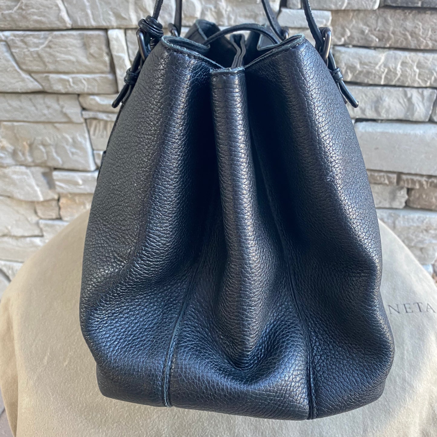 Bottega Veneta Roma Triple-Compartment Pebbled Leather Intrecciato Tote Bag