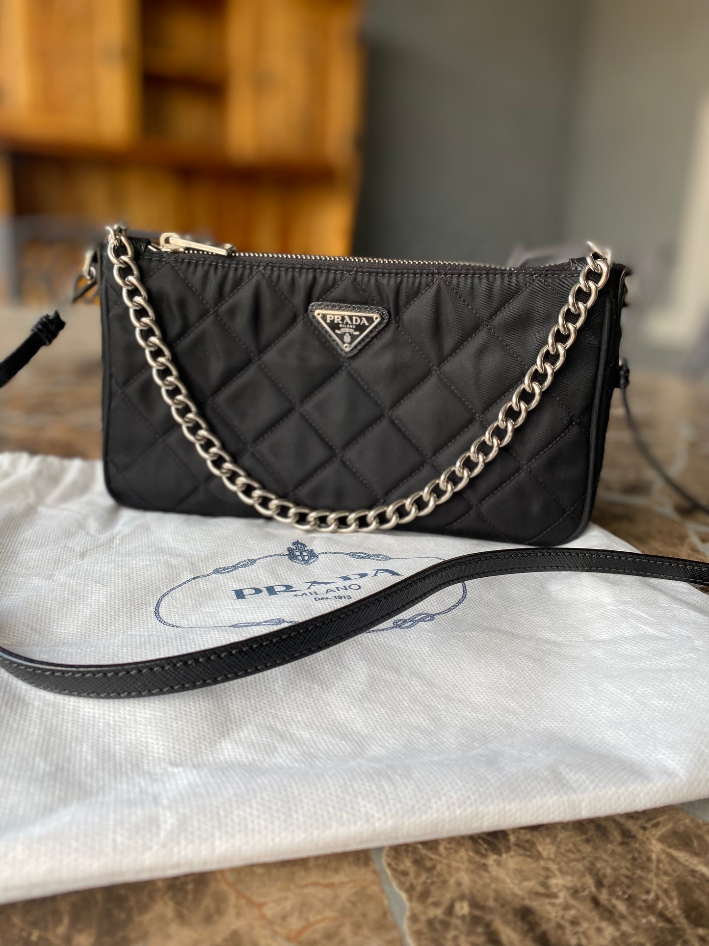 Prada Nylon Quilted Convertible Chain Crossbody