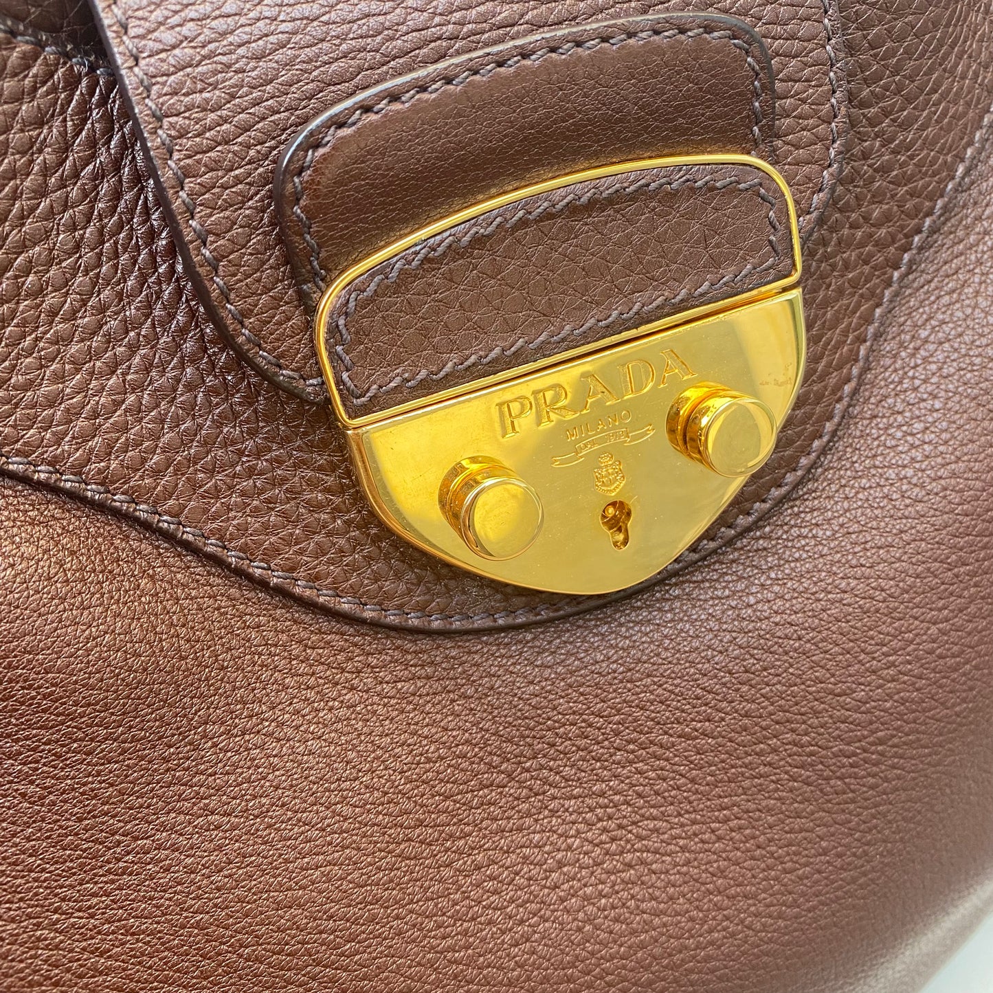 Prada Pushlock Hobo Vitello Daino Shoulder Bag