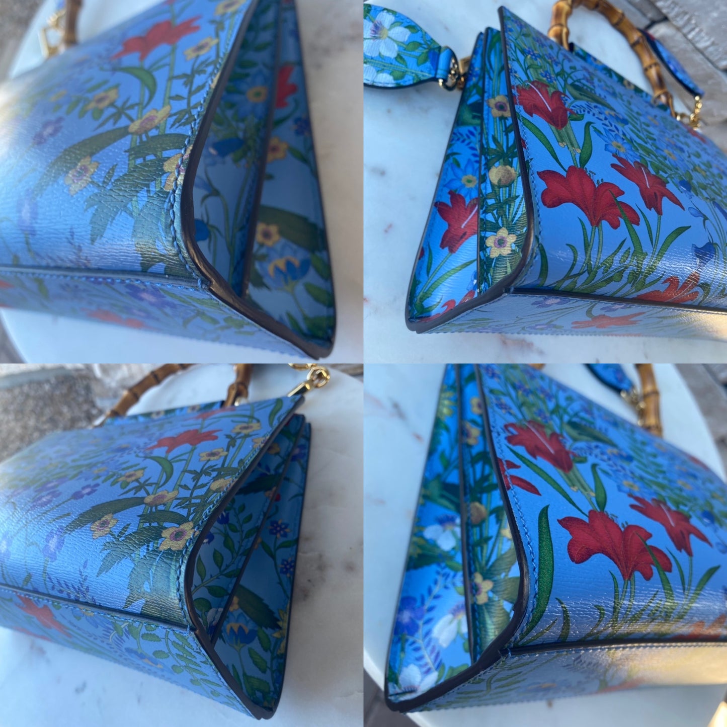 Gucci Nymphaea Top Handle Bag Floral Printed Leather Shoulder Bag