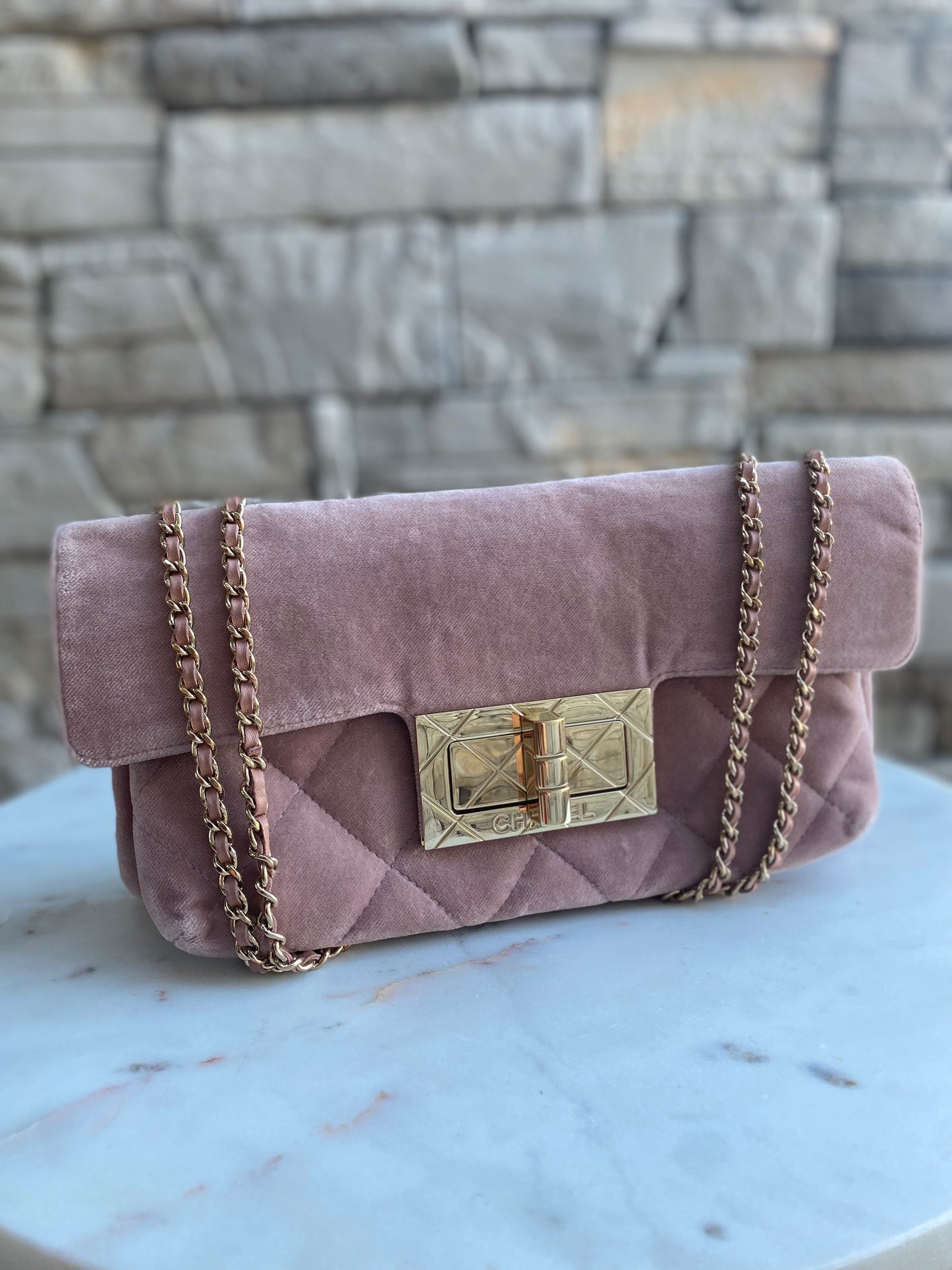Chanel Giant Reissue Pink Velvet Single Flap Shoulder Bag