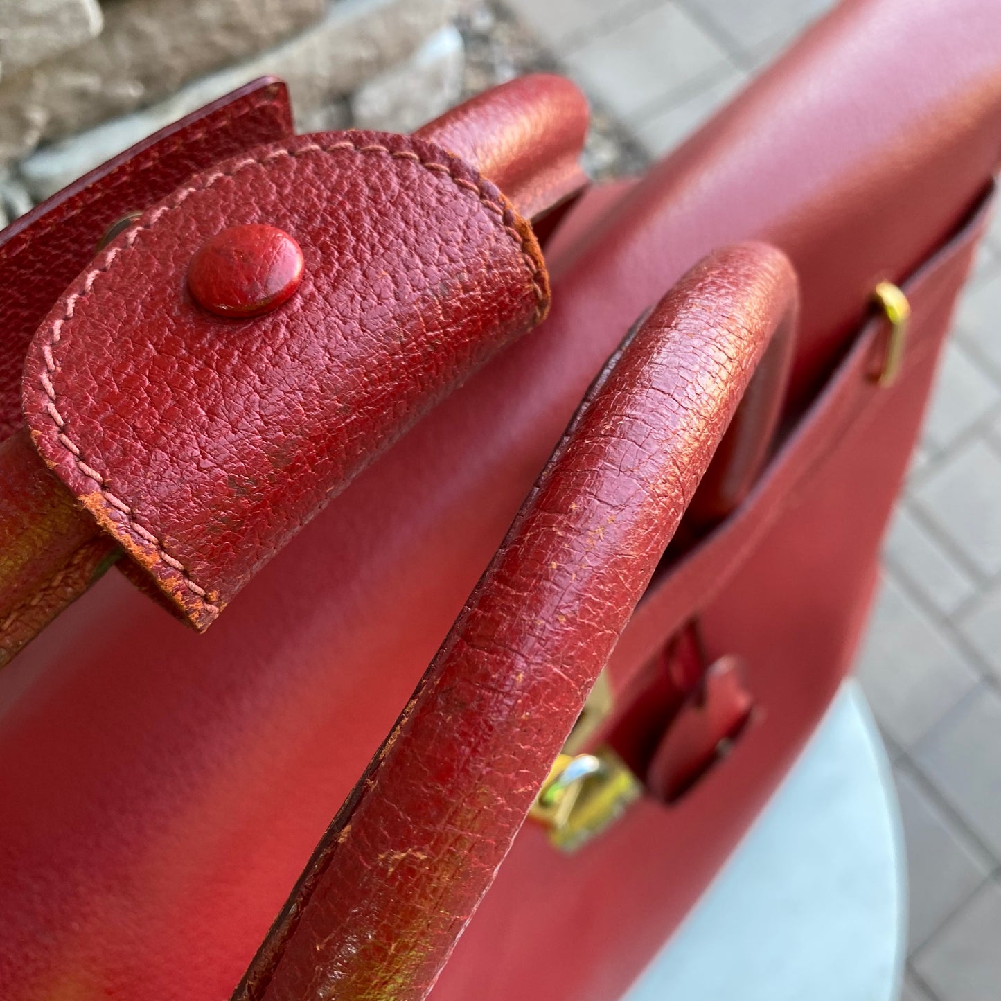 Gucci Large Leather Vintage Birkin Style Top Handle Bag