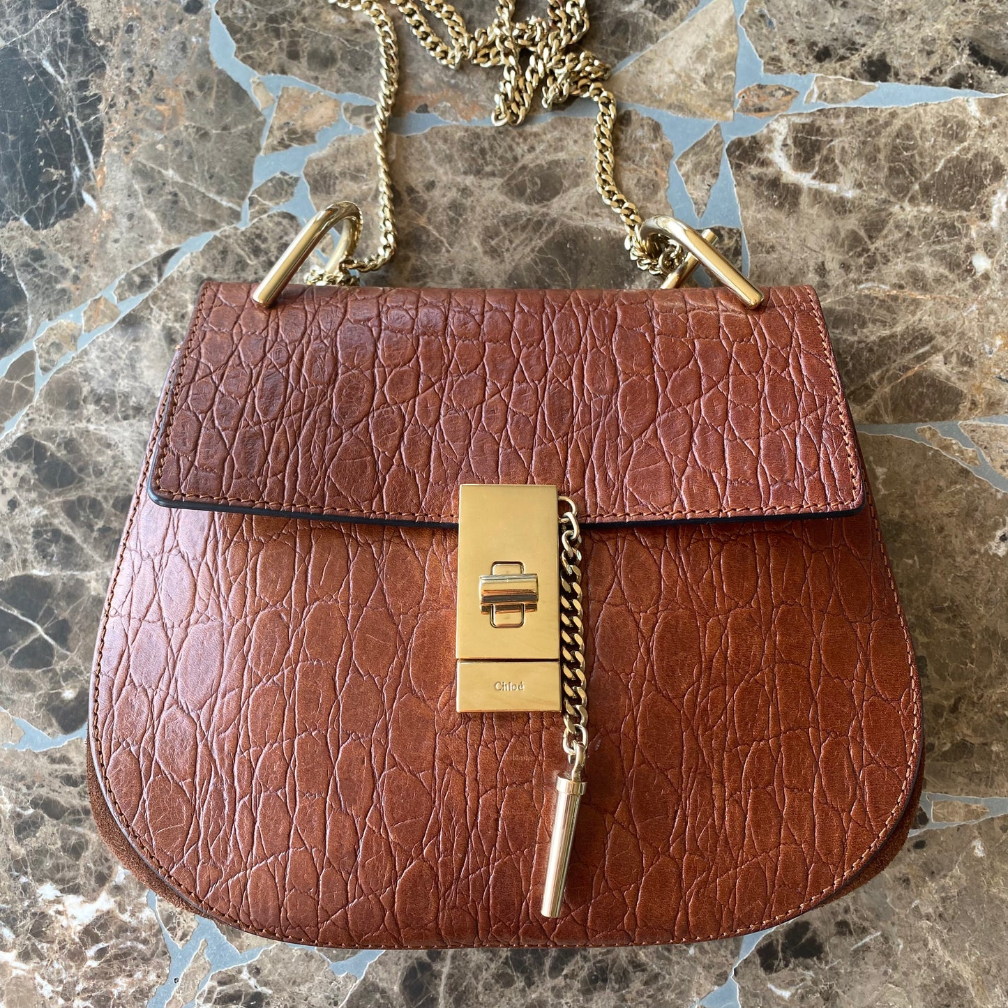 Chloe Drew Croc Embossed Leather Crossbody
