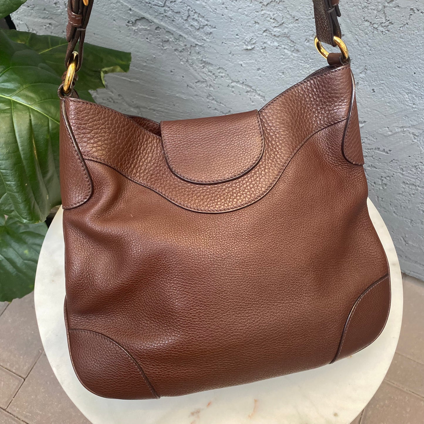 Prada Pushlock Hobo Vitello Daino Shoulder Bag
