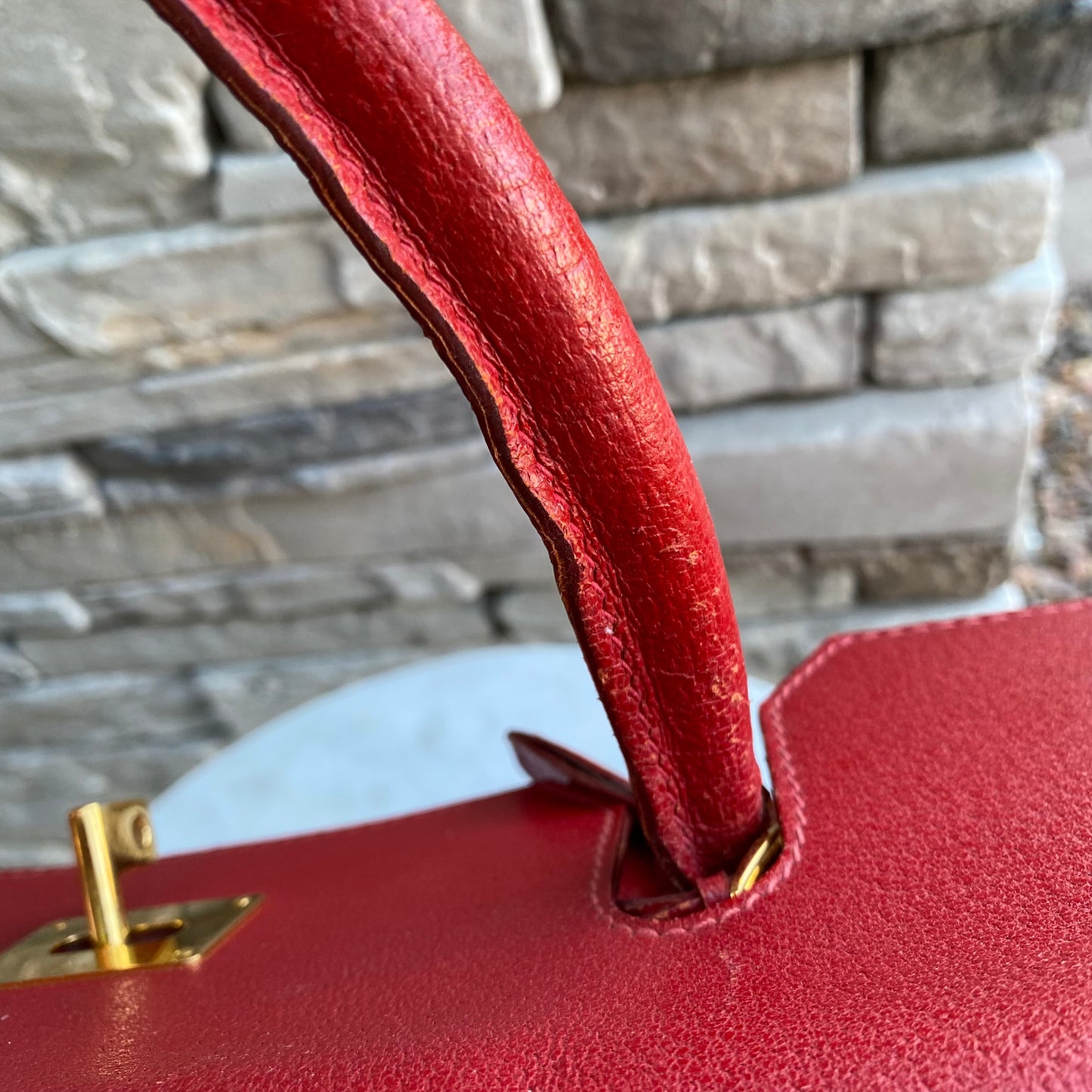 Gucci Large Leather Vintage Birkin Style Top Handle Bag