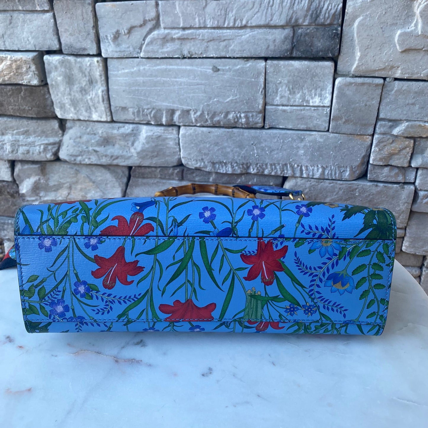 Gucci Nymphaea Top Handle Bag Floral Printed Leather Shoulder Bag