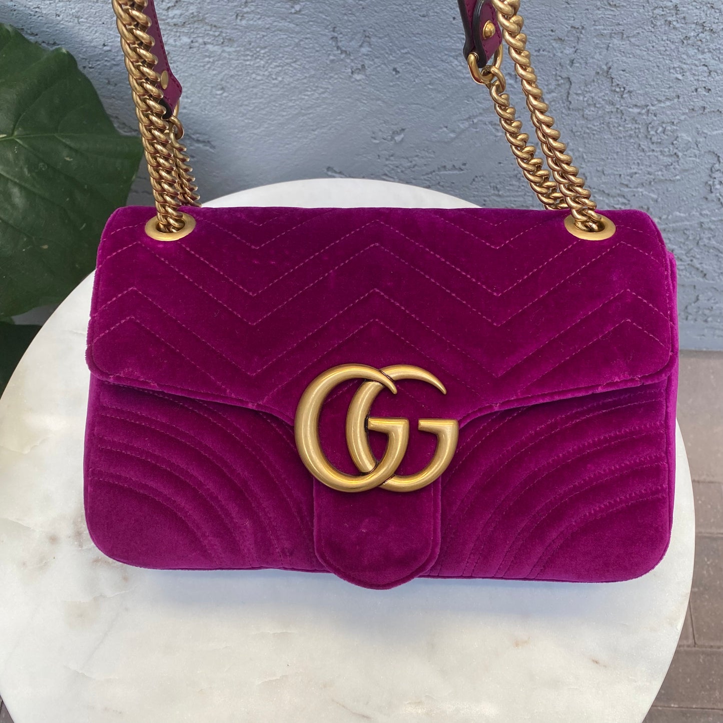 Gucci Velvet Matelasse Medium GG Marmont Shoulder Bag