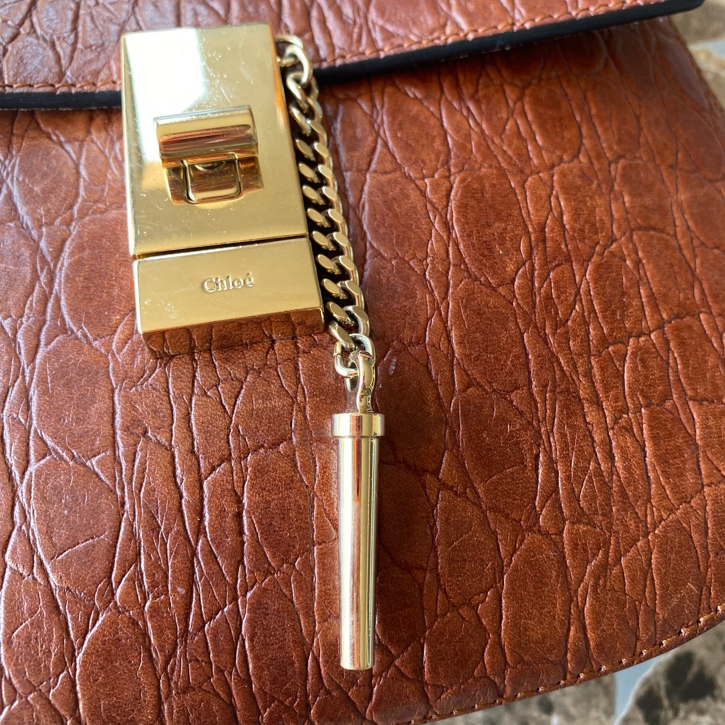 Chloe Drew Croc Embossed Leather Crossbody