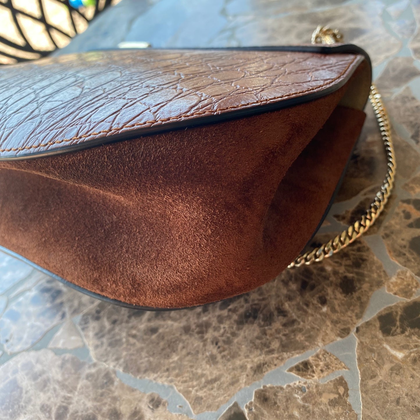 Chloe Drew Croc Embossed Leather Crossbody
