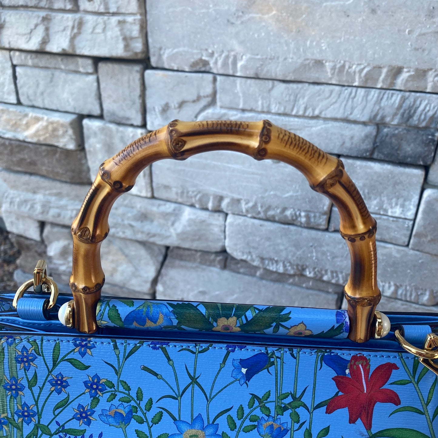 Gucci Nymphaea Top Handle Bag Floral Printed Leather Shoulder Bag