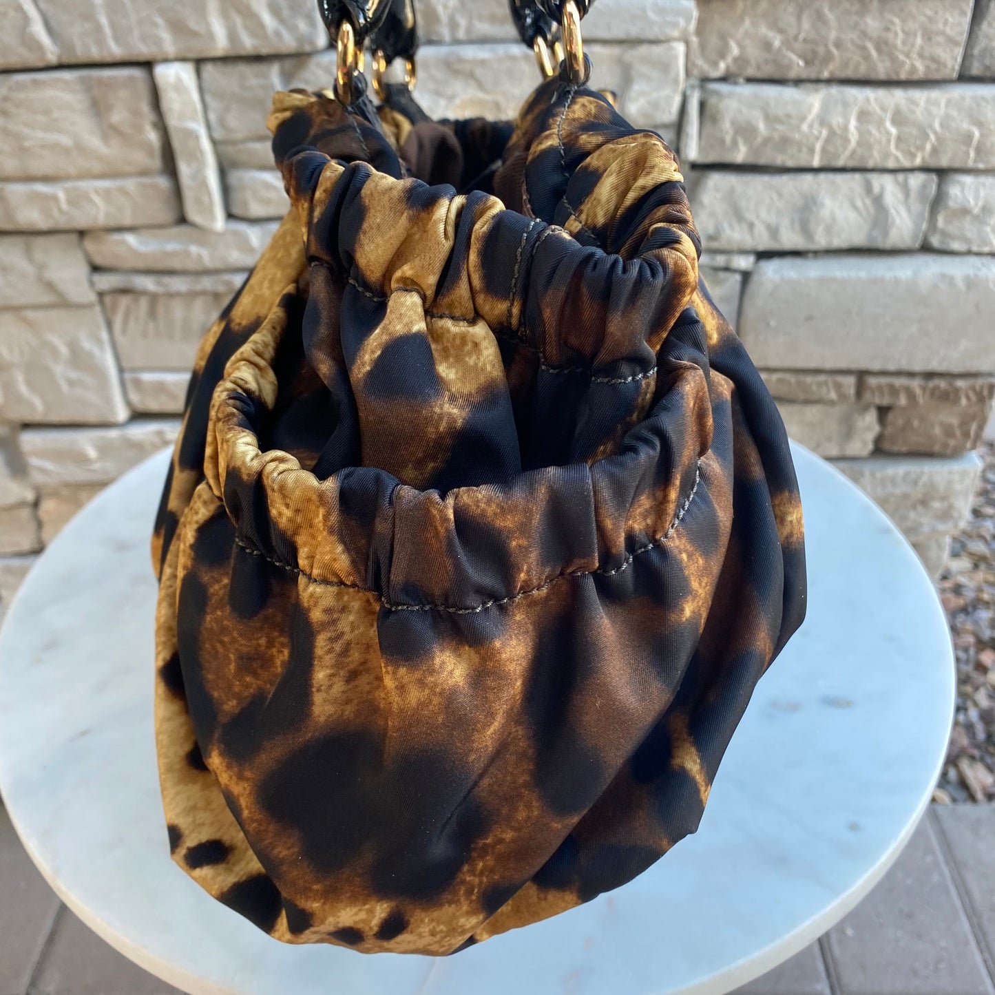 Salvatore Ferragamo Nylon Grosgrain Trim Vara Bow Leopard Shoulder Bag