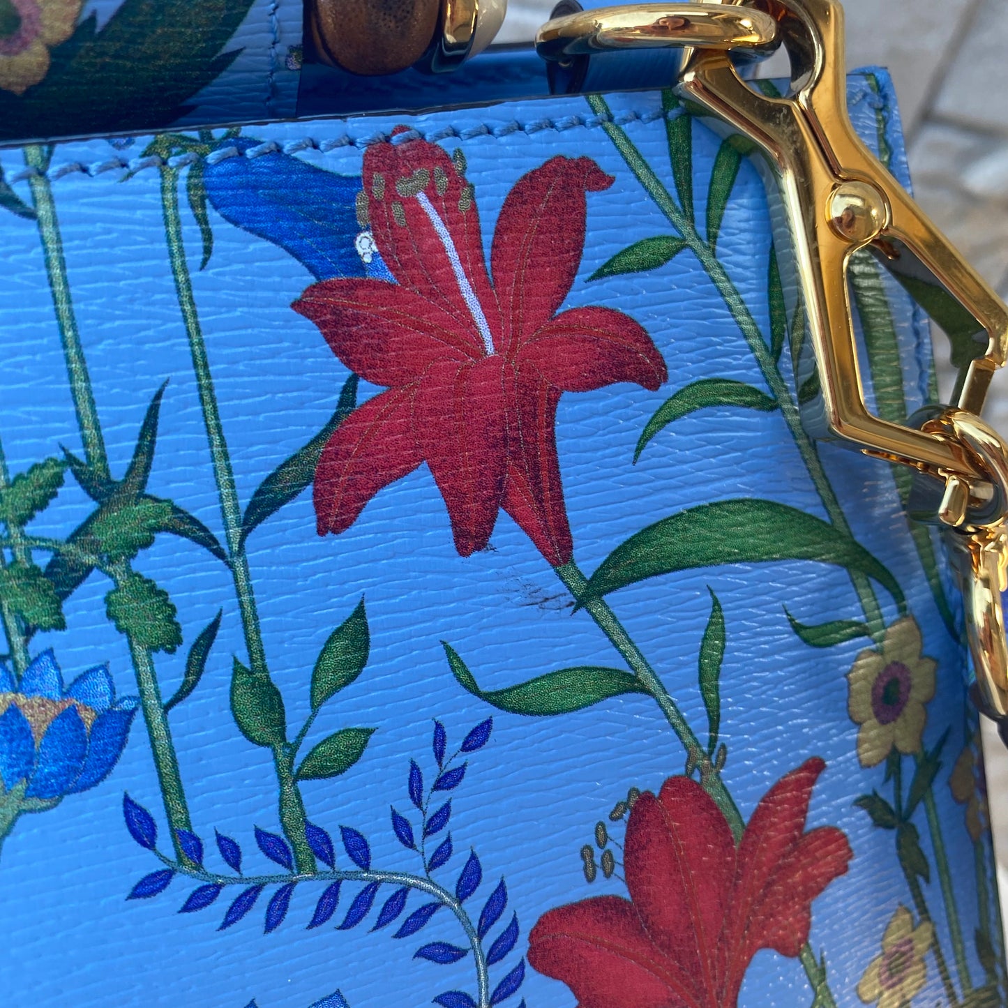 Gucci Nymphaea Top Handle Bag Floral Printed Leather Shoulder Bag