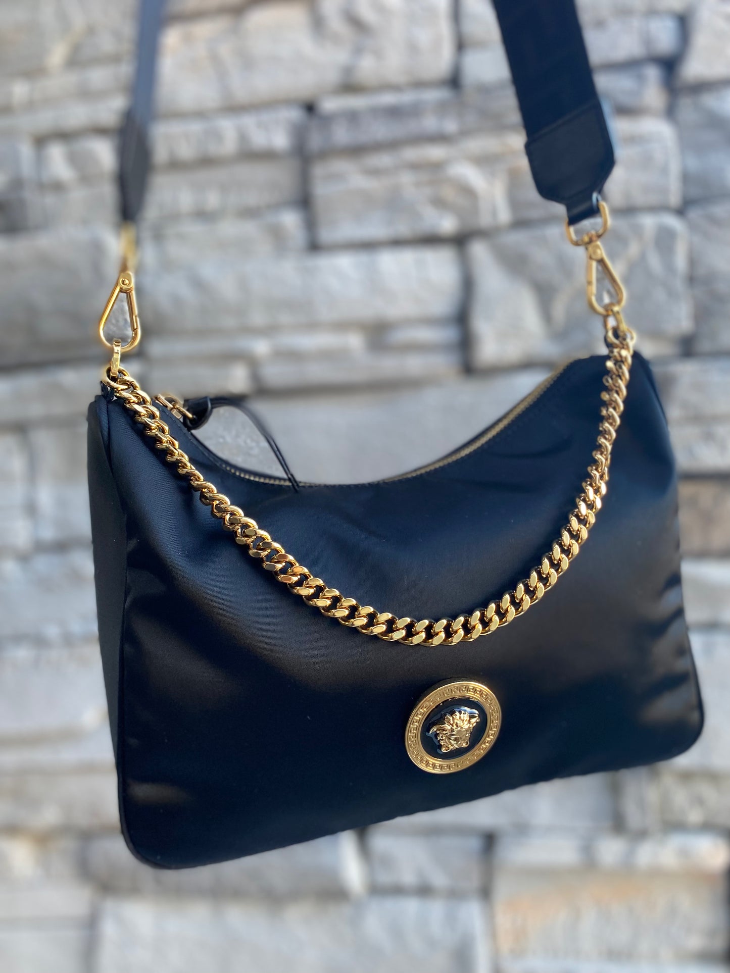 Versace Medusa Nylon Tribute Chain Shoulder Bag