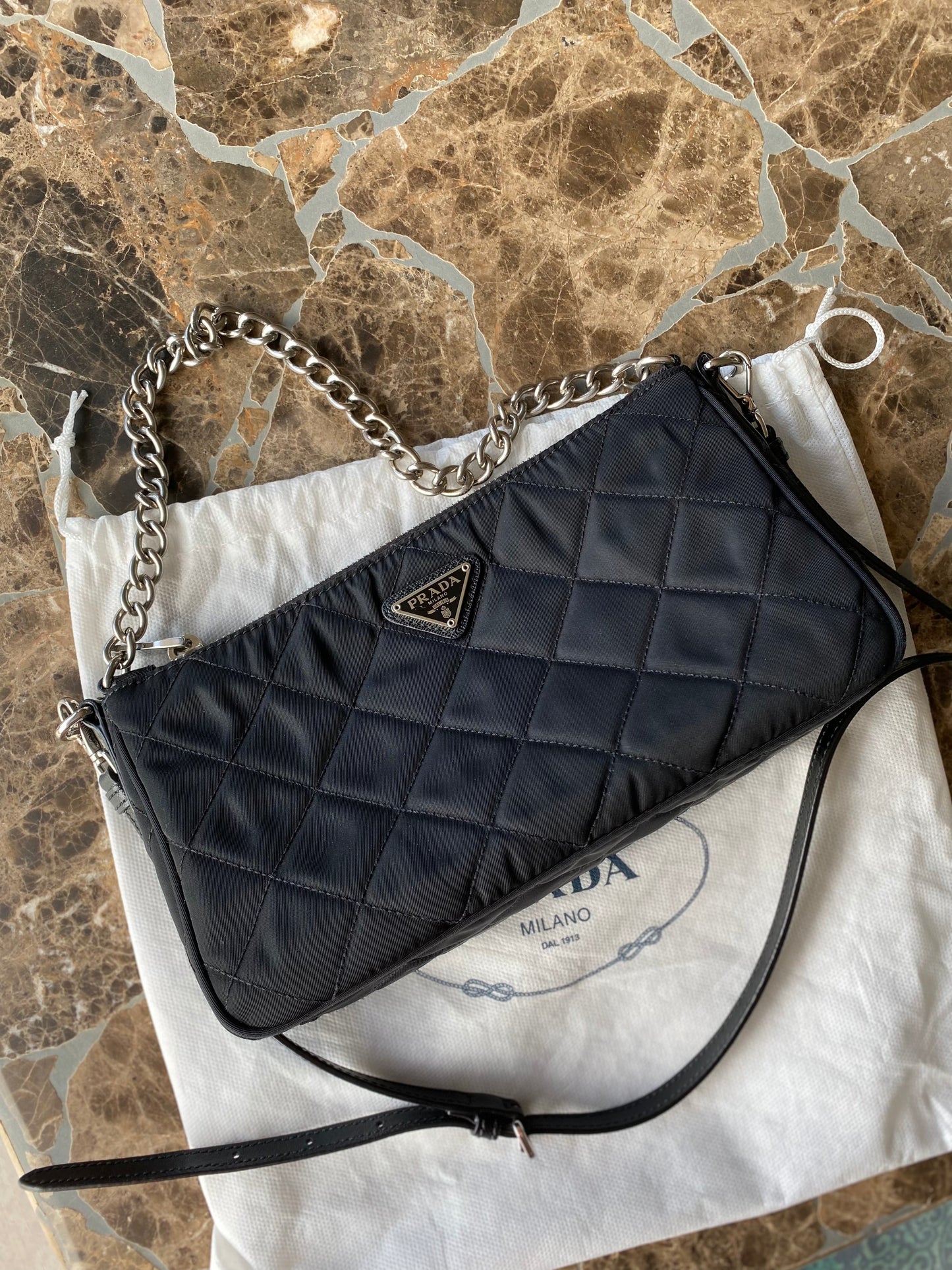 Prada Nylon Quilted Convertible Chain Crossbody