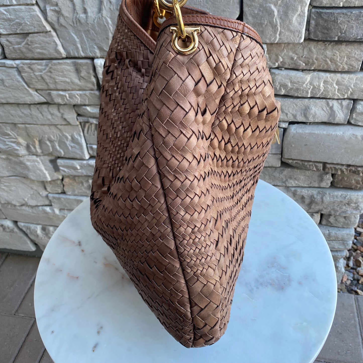 Salvatore Ferragamo Woven Leather Large Ceyla Hobo