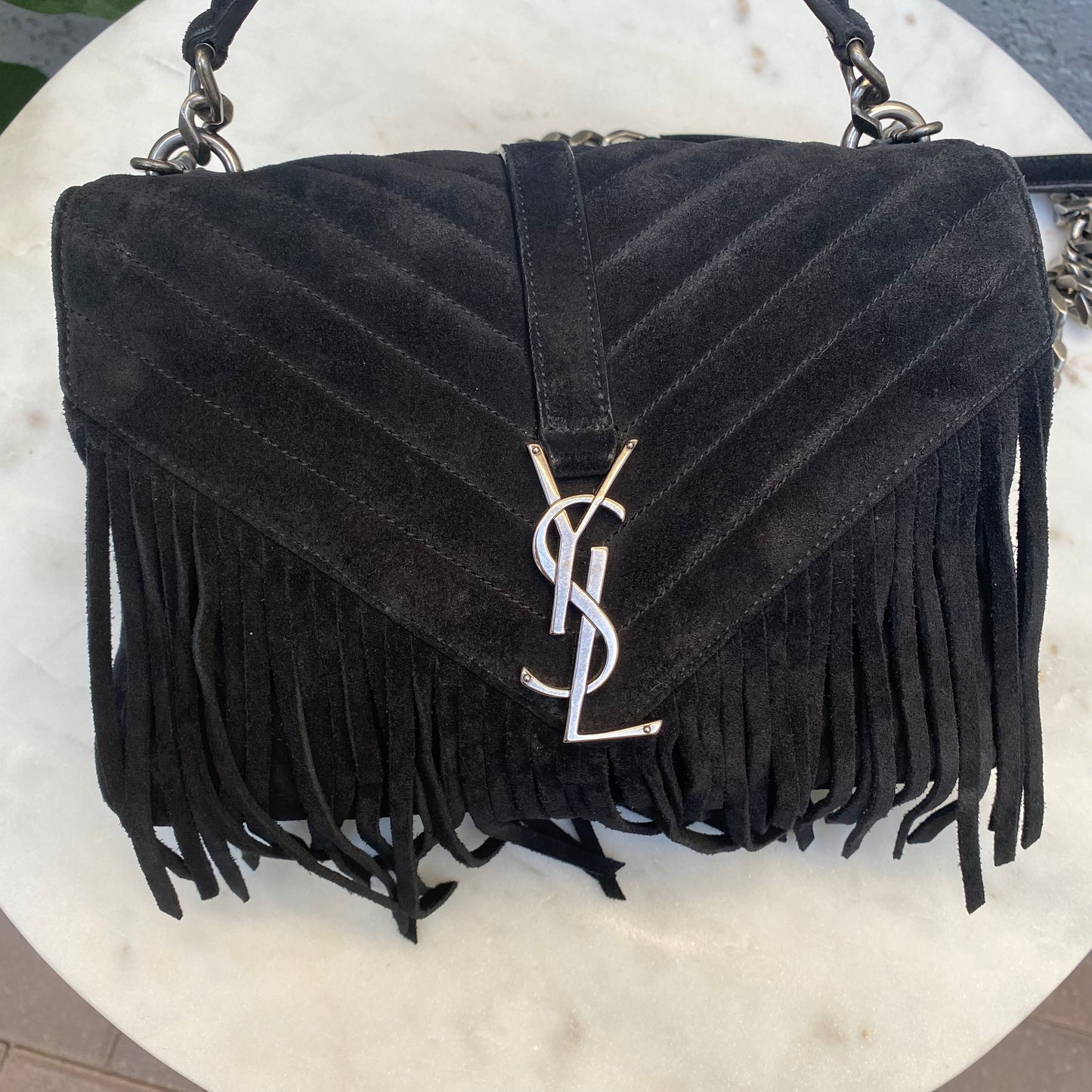 Saint Laurent Medium College Suede Fringe Shoulder Bag