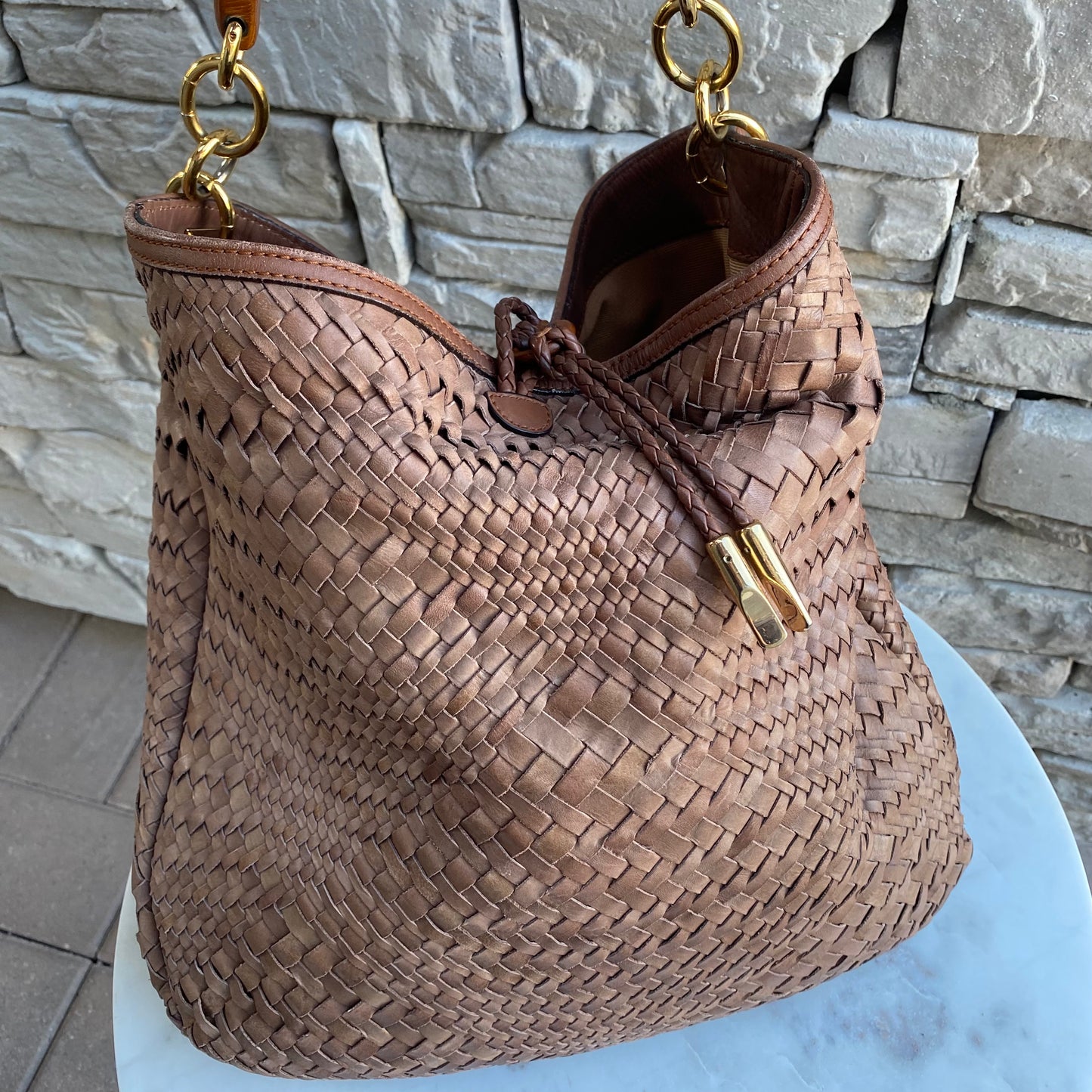 Salvatore Ferragamo Woven Leather Large Ceyla Hobo