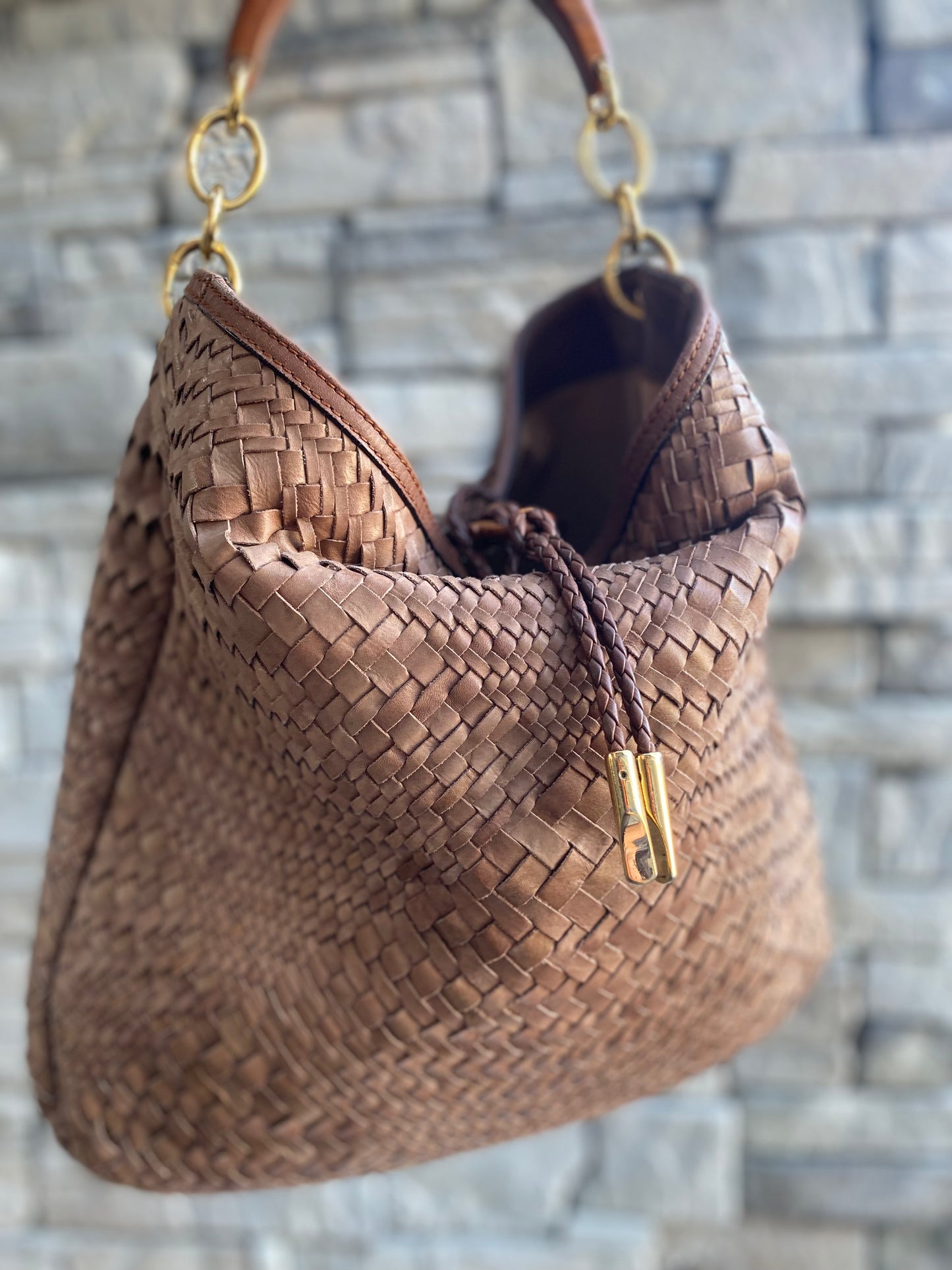 Salvatore Ferragamo Woven Leather Large Ceyla Hobo