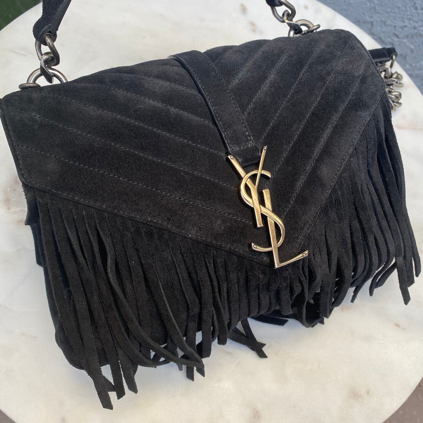 Saint Laurent Medium College Suede Fringe Shoulder Bag