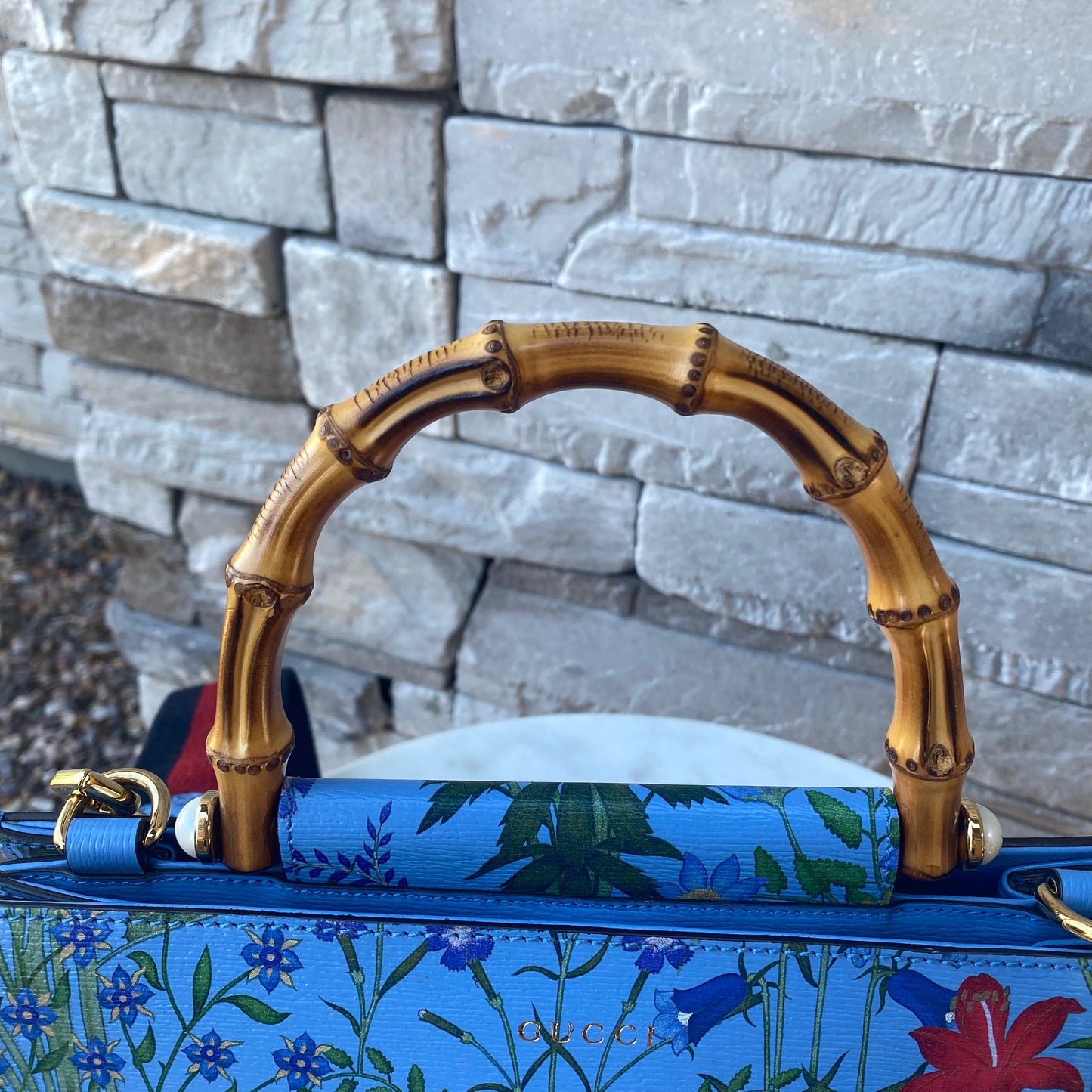 Gucci Nymphaea Top Handle Bag Floral Printed Leather Shoulder Bag