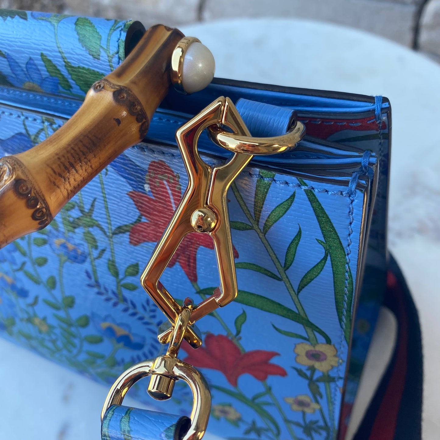 Gucci Nymphaea Top Handle Bag Floral Printed Leather Shoulder Bag