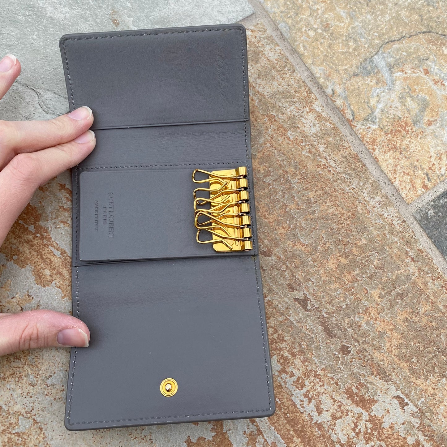 Saint Laurent 6 Ring Leather Key Card Holder