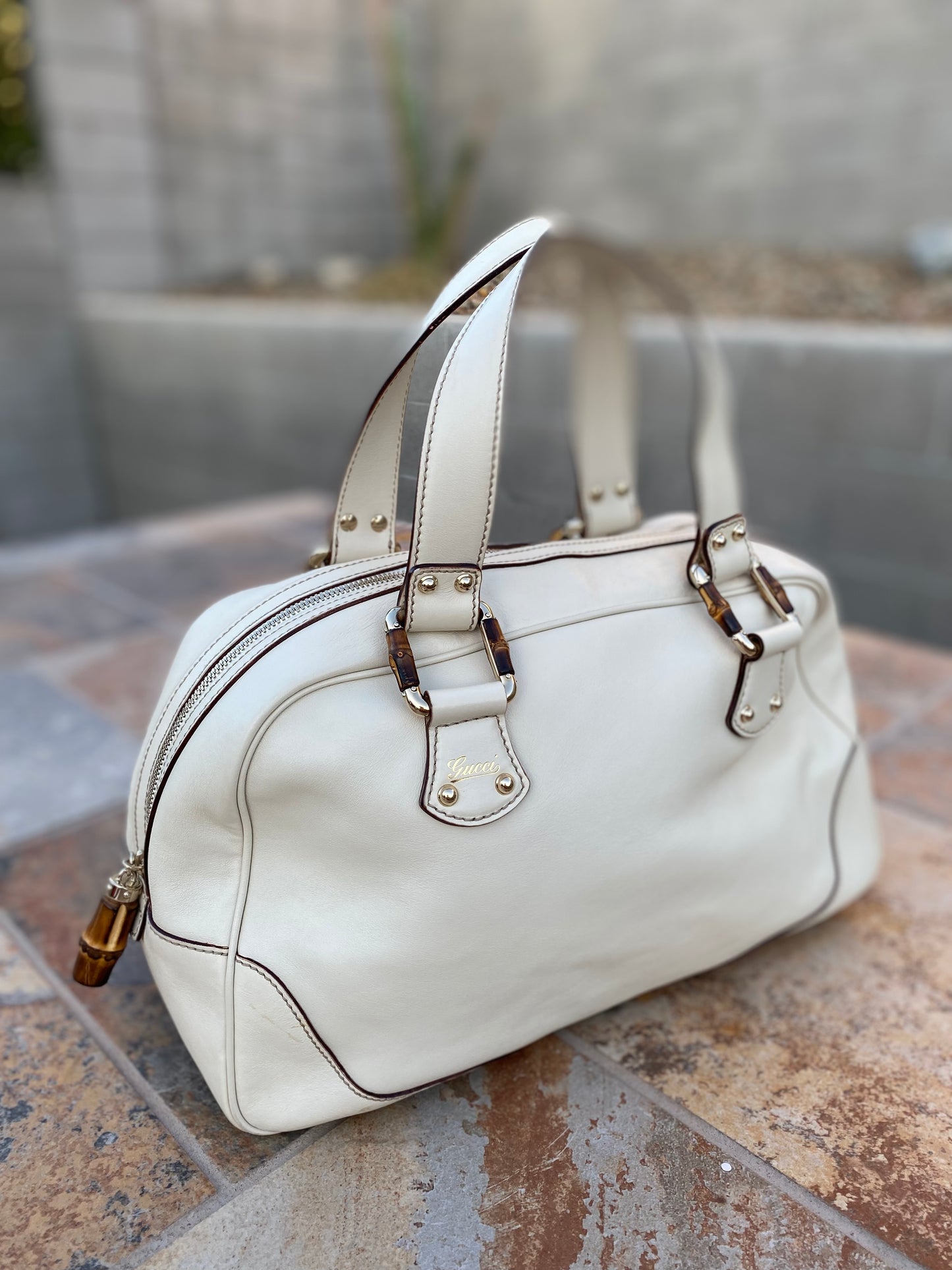 Gucci Bamboo Leather Vintage Boston Satchel