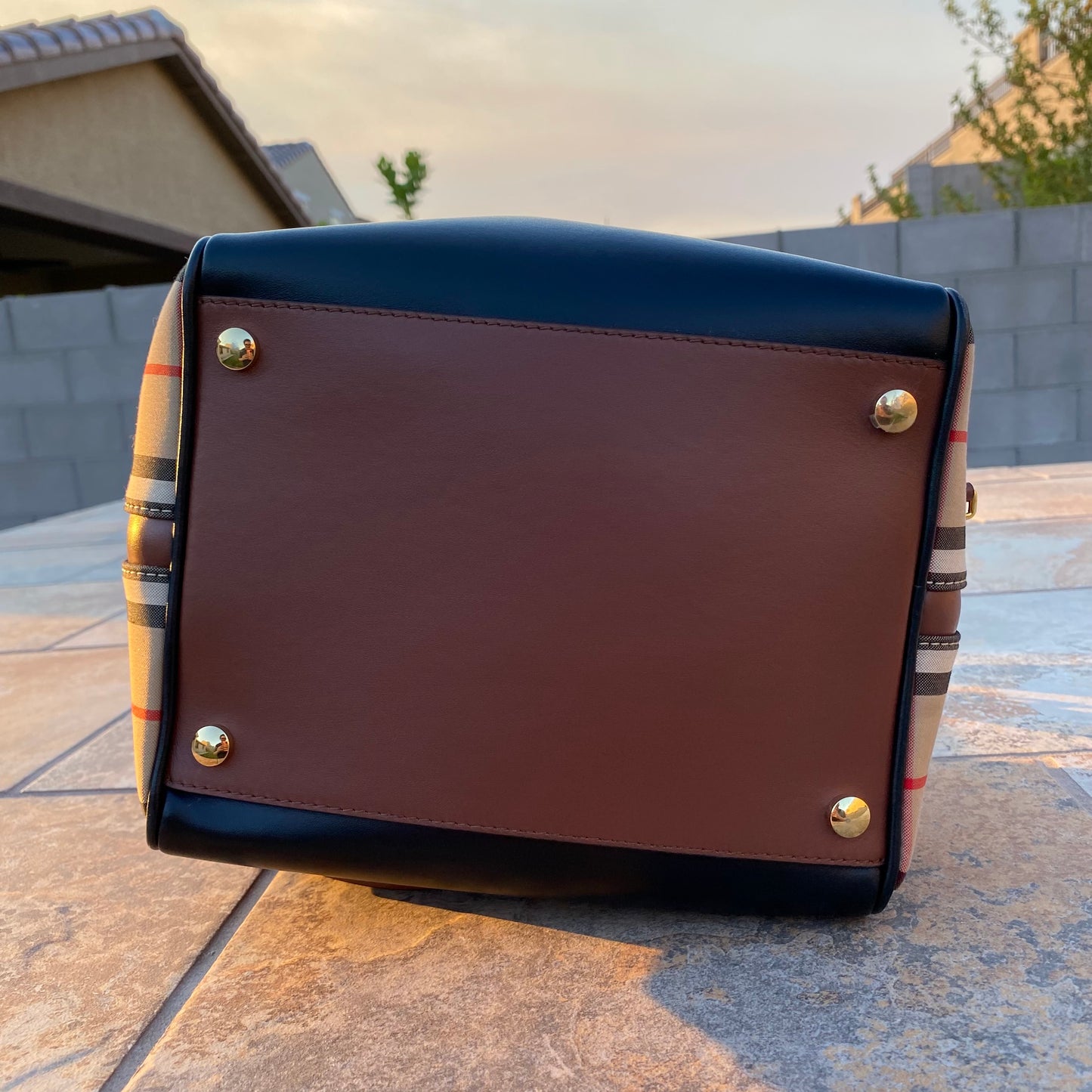 Burberry Small Leather Check Cube Bag