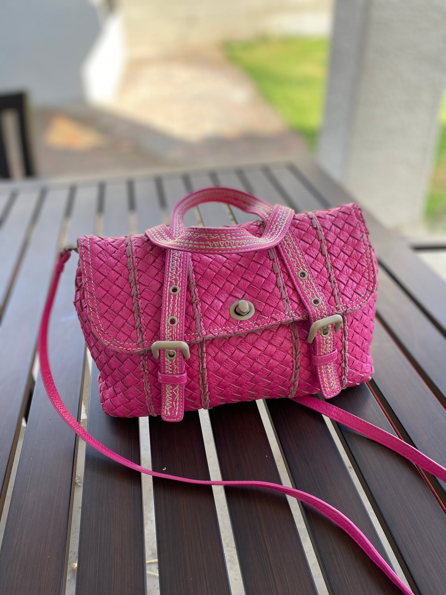 Bottega Veneta Intrecciato Vivo Cervo Woven Leather Satchel