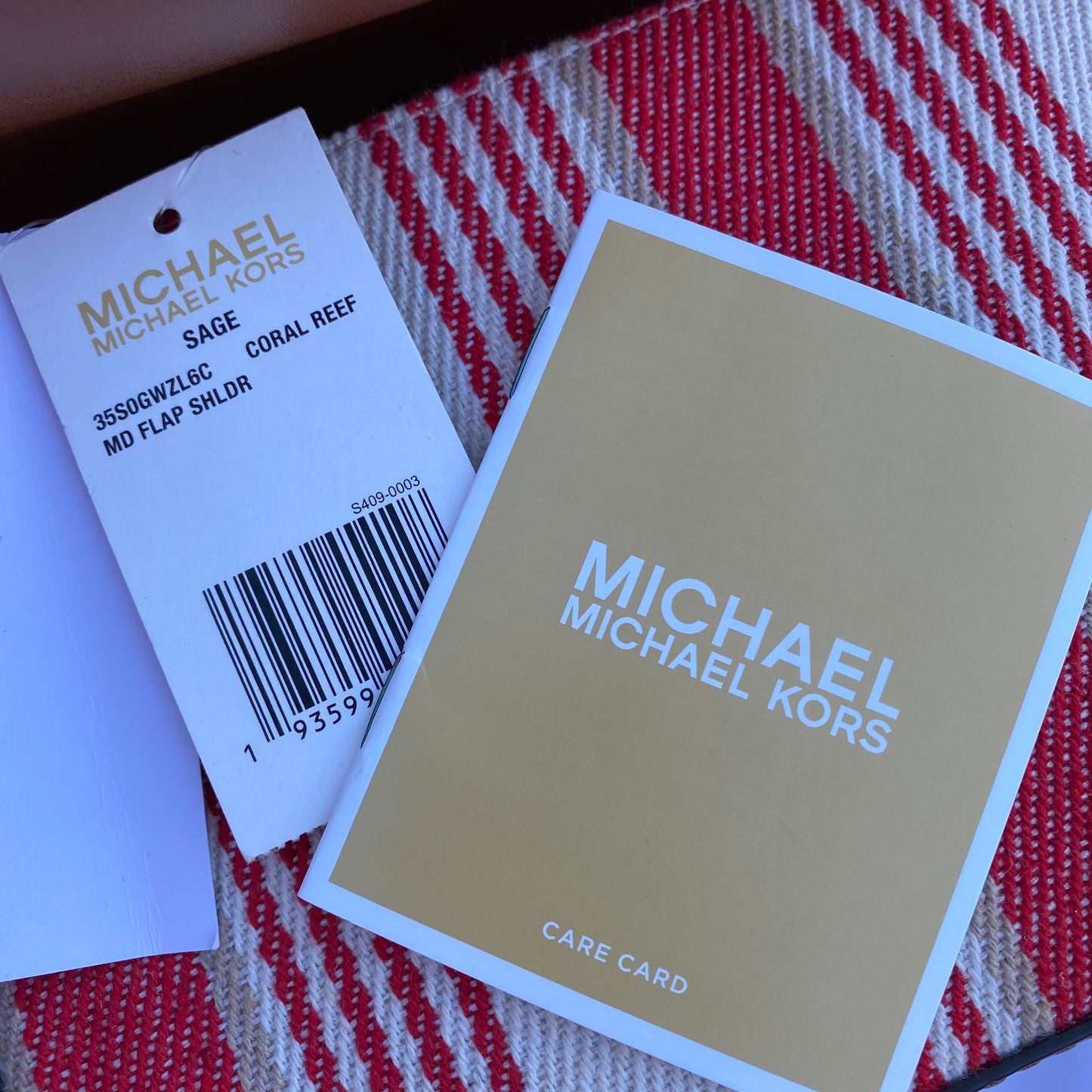 Michael Kors Sage Stripe Canvas Chain Shoulder Bag