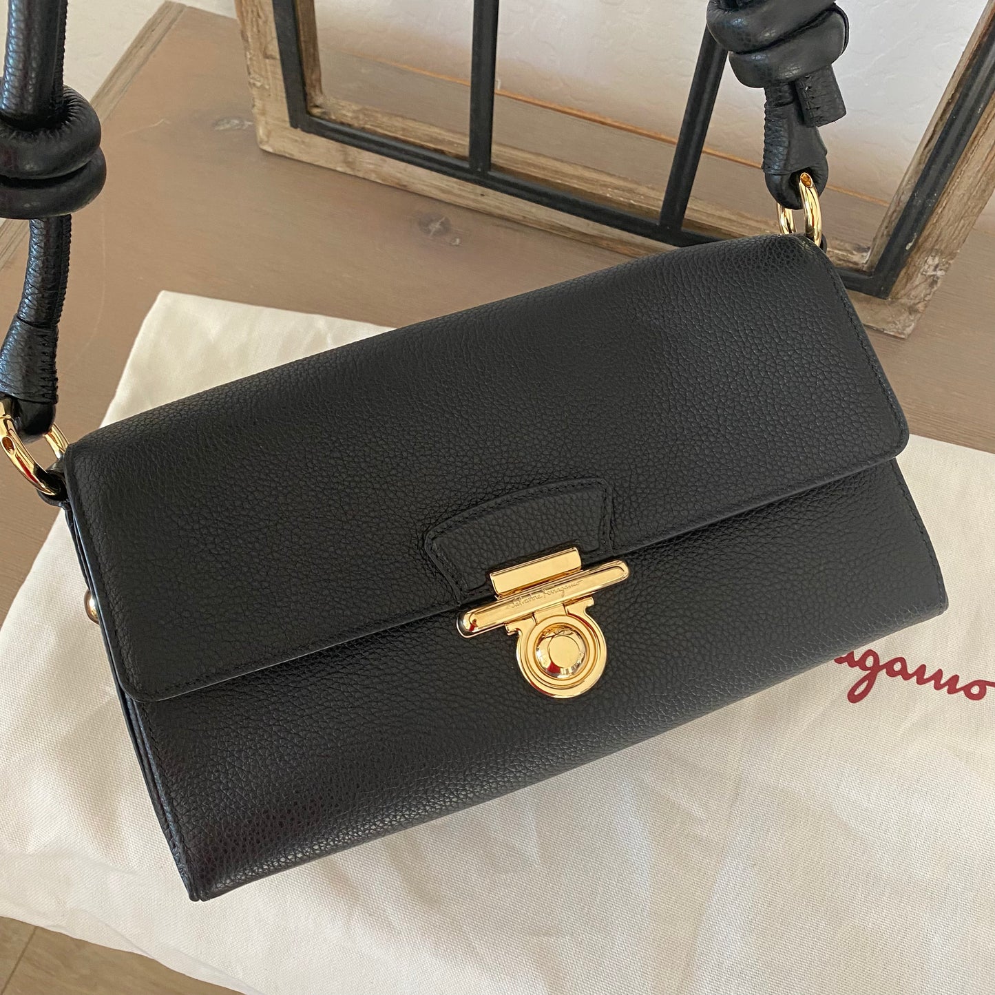 Salvatore Ferragamo Glam Gancio Leather Shoulder Bag