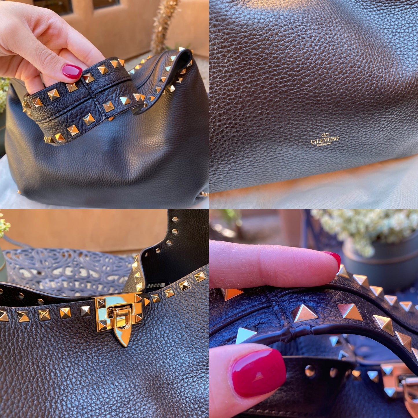 Valentino Garavani Large Rockstud Calf Leather Hobo