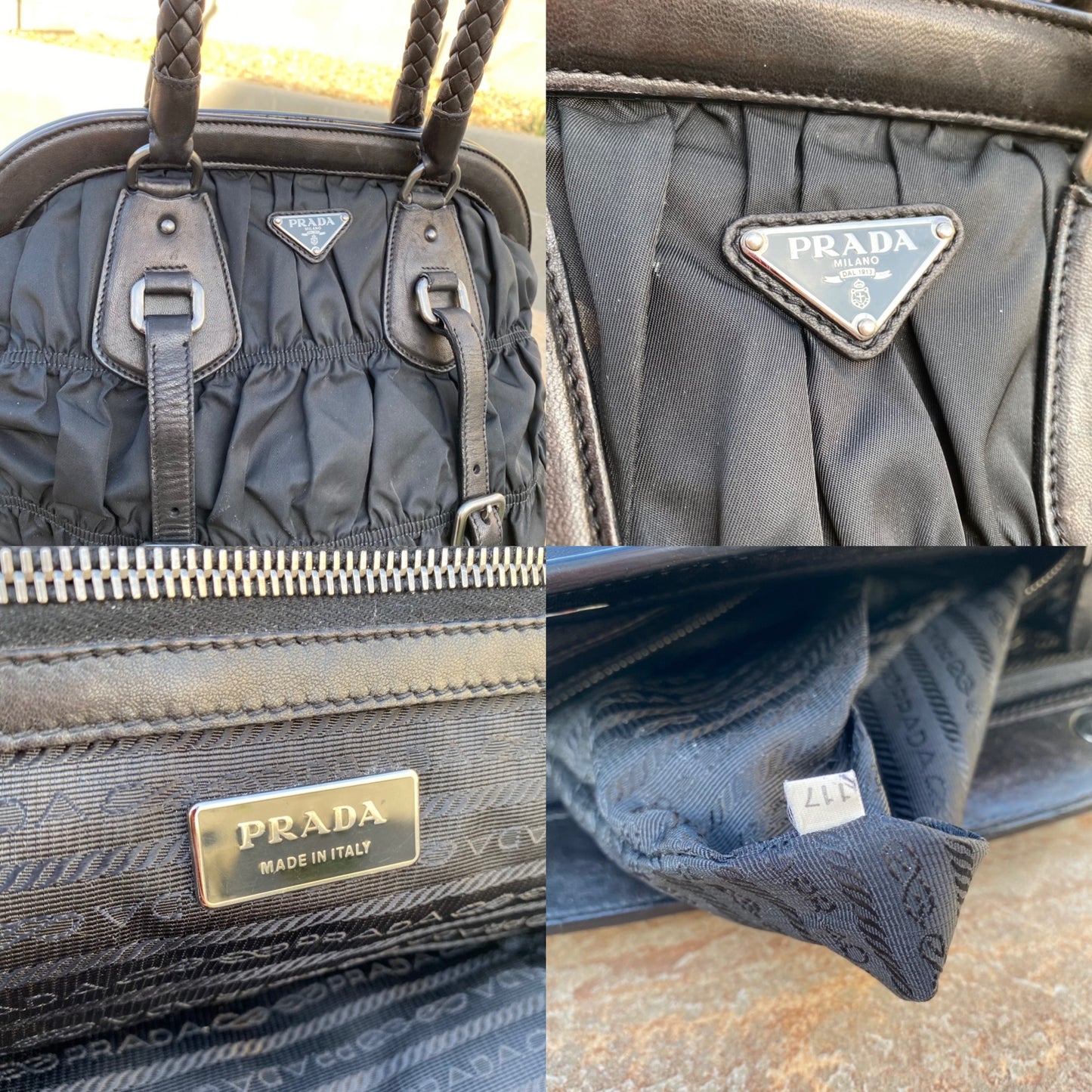 Prada Gaufre Tessuto with Leather Shoulder Bag