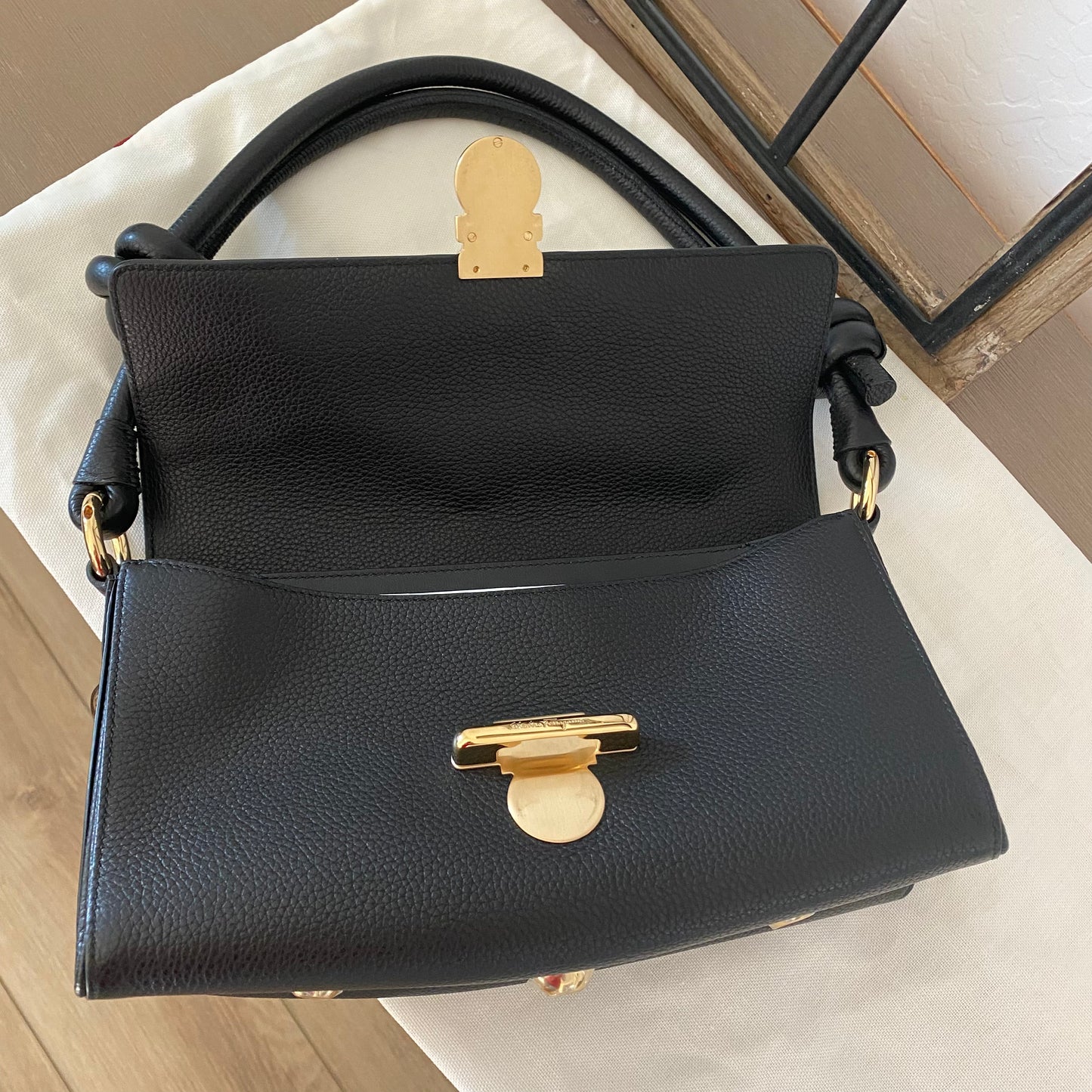 Salvatore Ferragamo Glam Gancio Leather Shoulder Bag