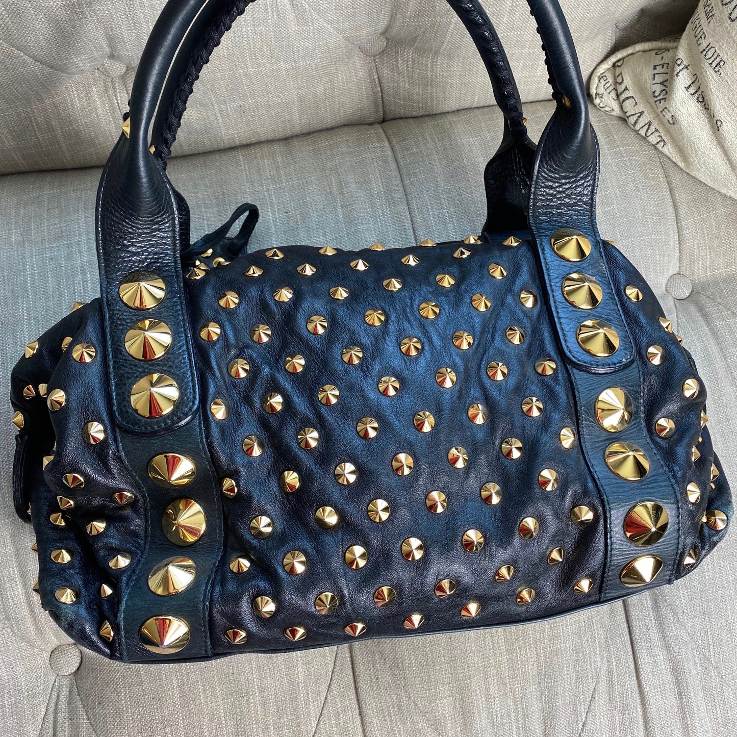 Be&D Garbo Studded Lamb Leather Satchel