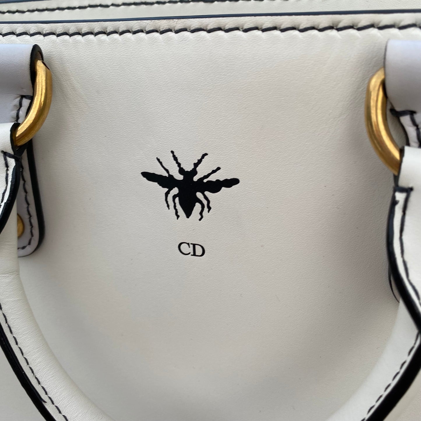 Christian Dior White Leather D-Bee Top Handle Bag