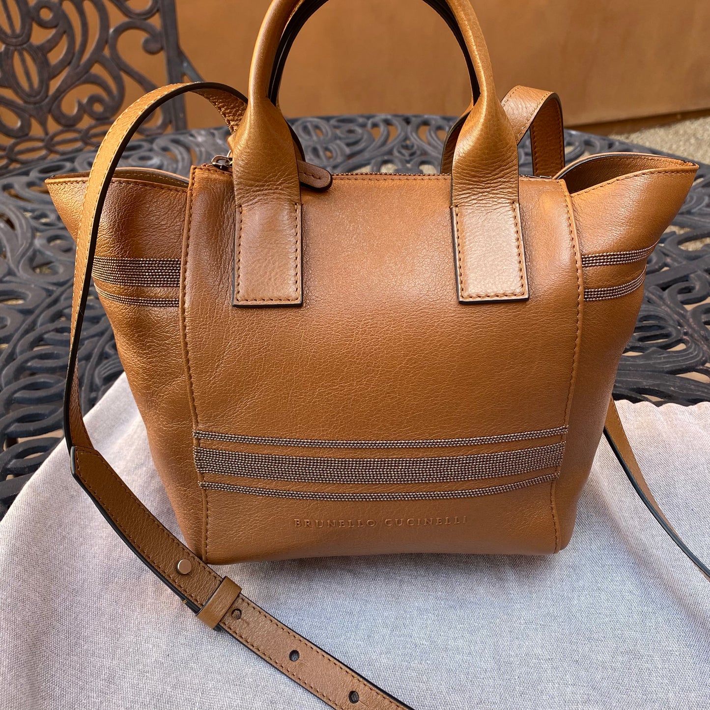 Brunello Cucinelli Monili Beaded Glossy Nappa Leather Tote