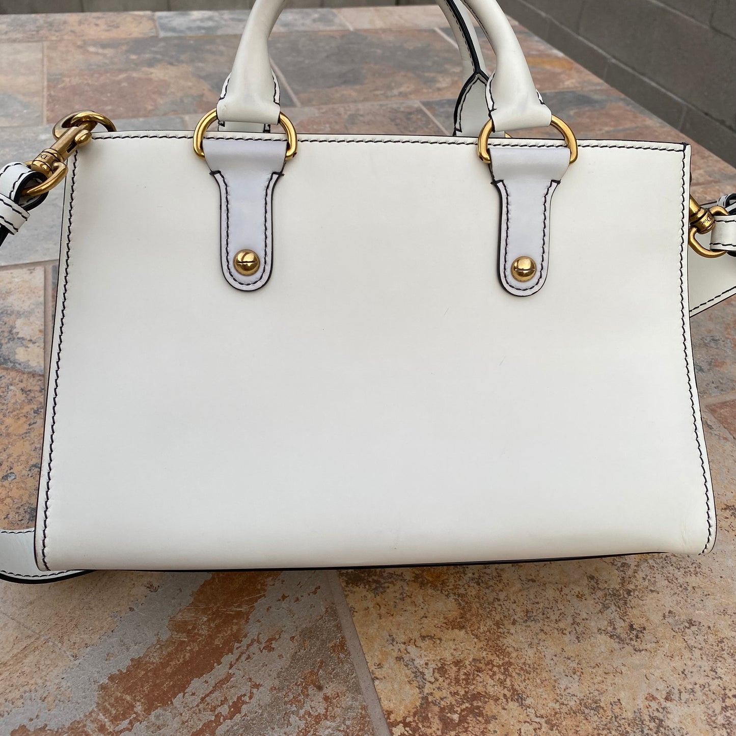 Christian Dior White Leather D-Bee Top Handle Bag