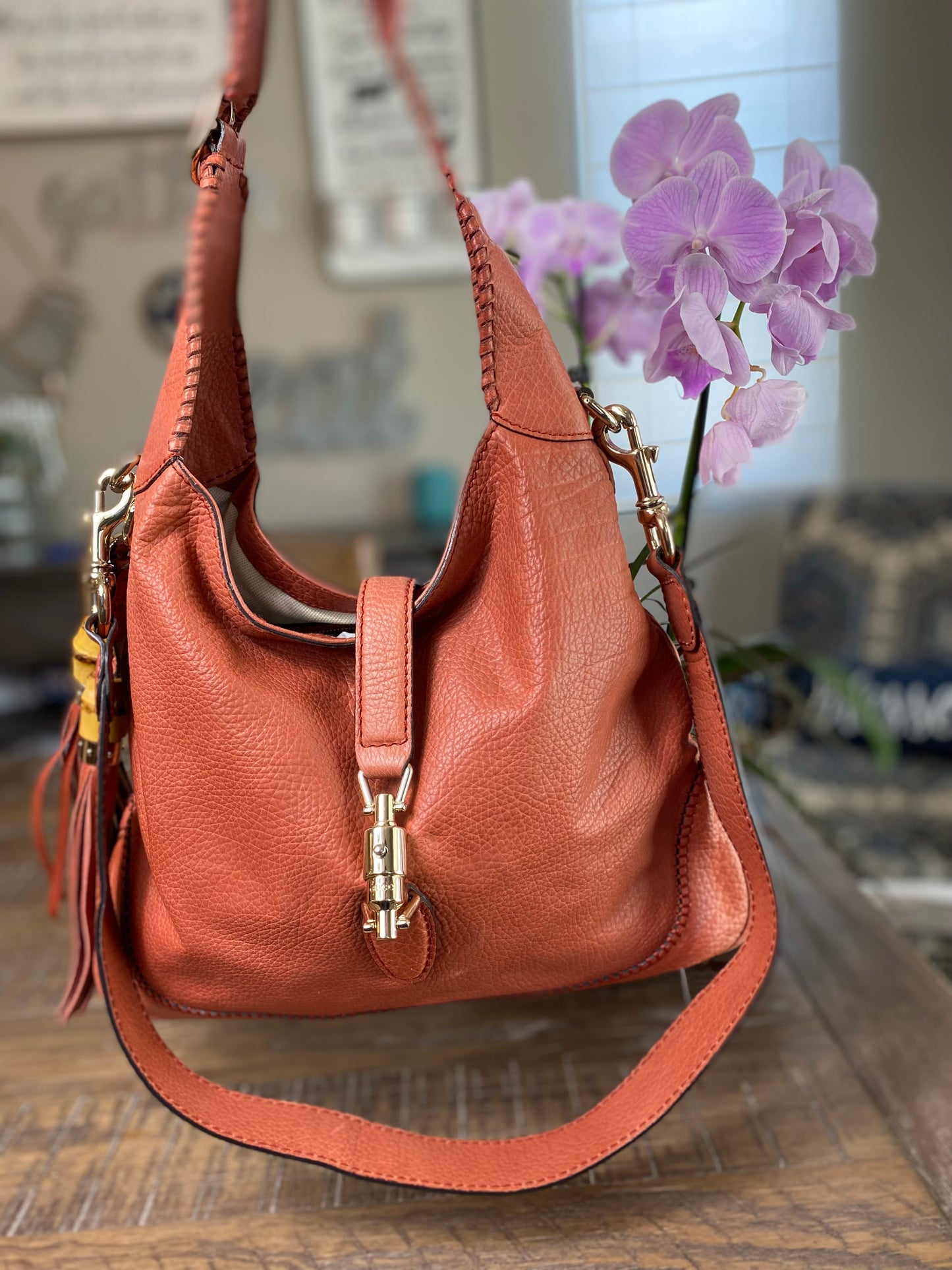 Gucci New Jackie Bamboo Whipstitch Hobo Bag