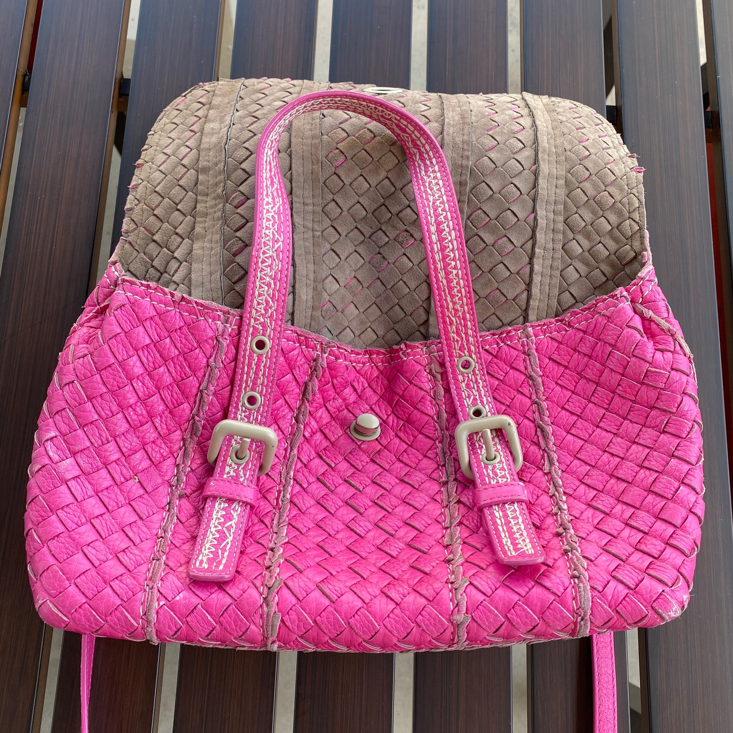 Bottega Veneta Intrecciato Vivo Cervo Woven Leather Satchel
