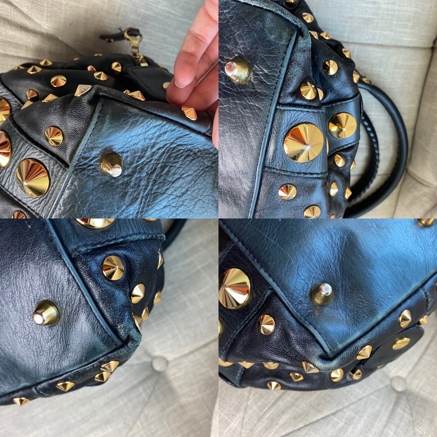 Be&D Garbo Studded Lamb Leather Satchel